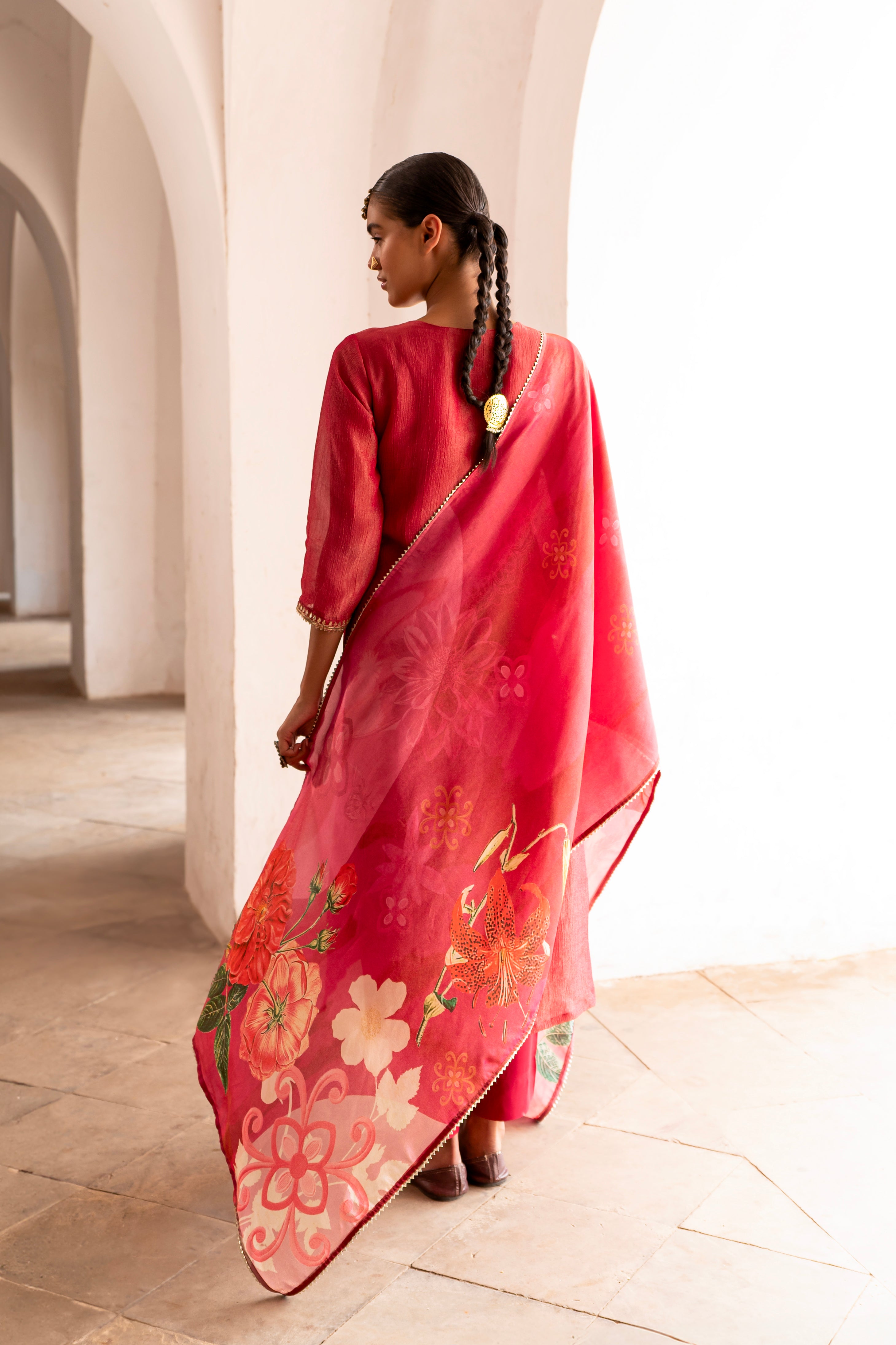 Blush Pink Embellished Crushed Tissue Silk Pant Set