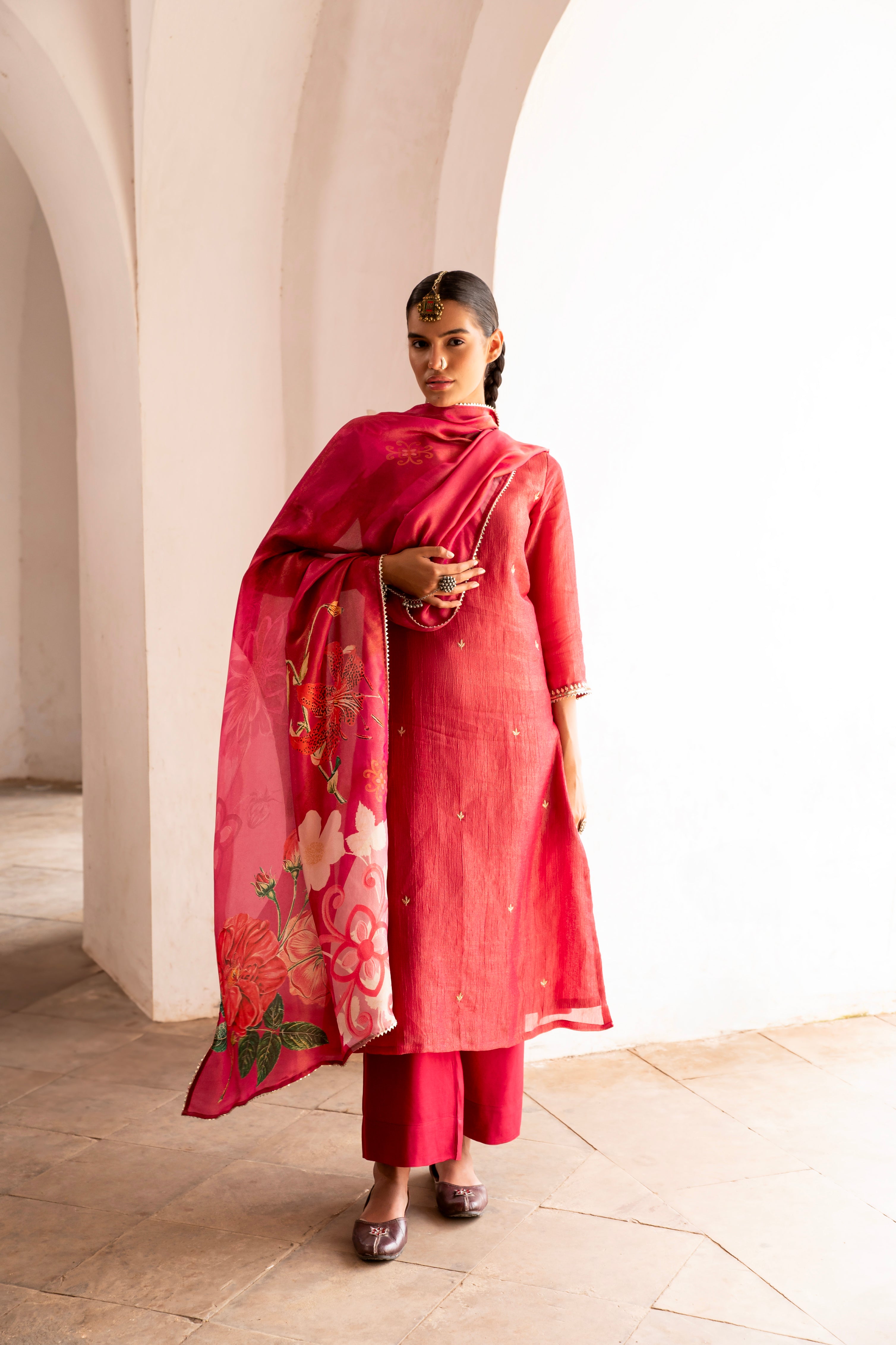 Blush Pink Embellished Crushed Tissue Silk Pant Set