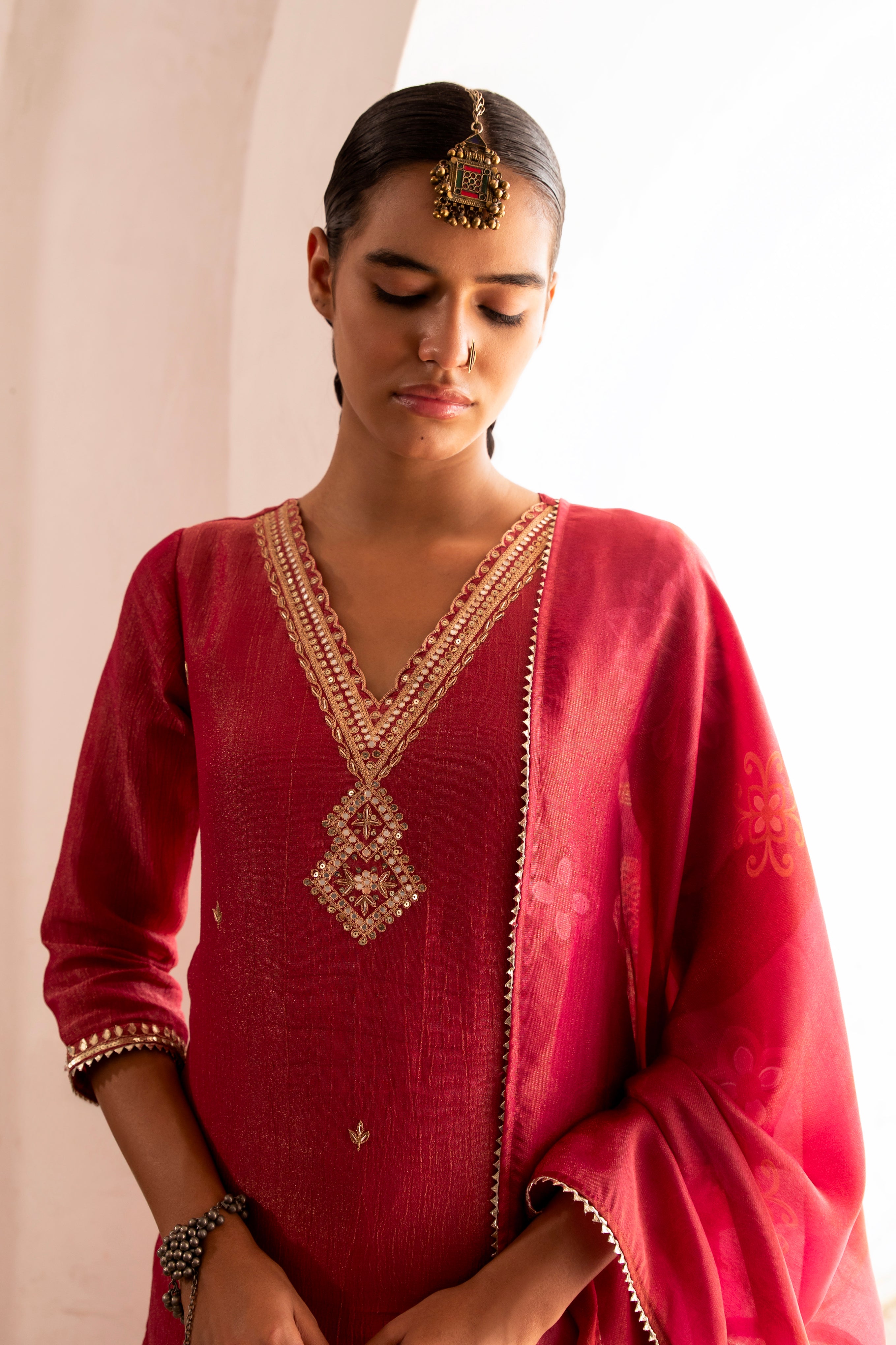 Blush Pink Embellished Crushed Tissue Silk Pant Set