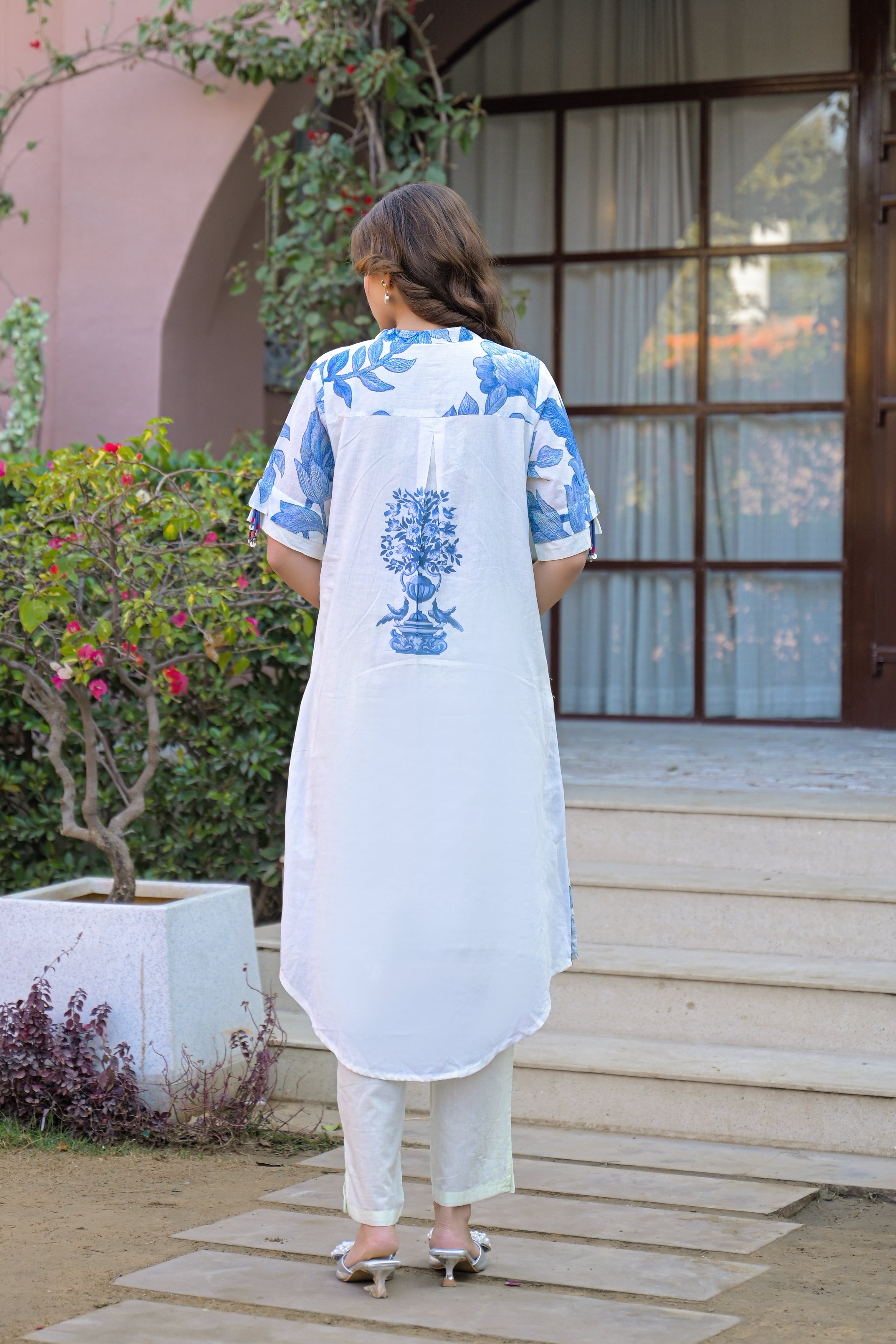 Blue Petal Printed Cotton Kurta Set
