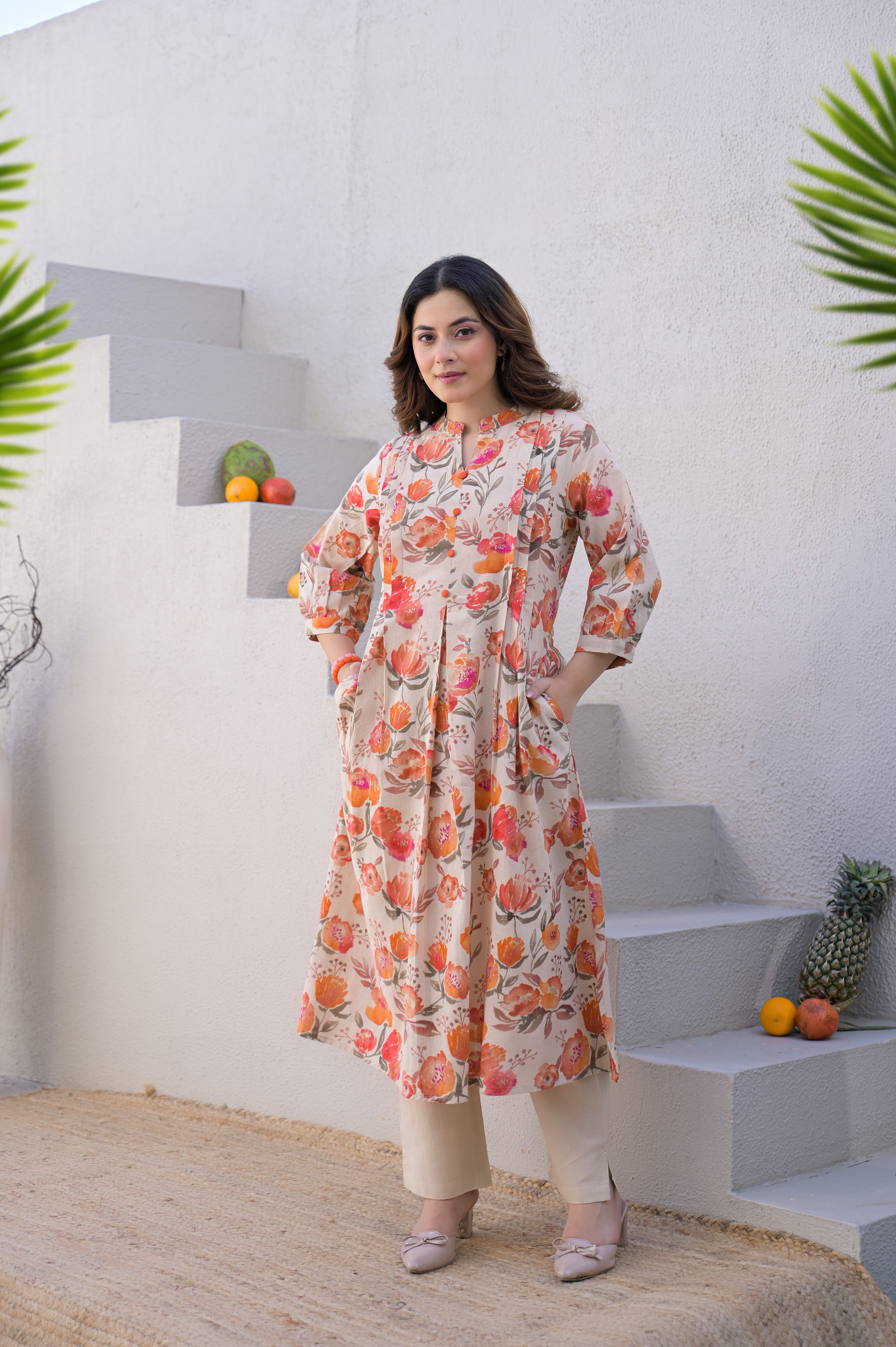 Sunset Bloom Printed Cotton Kurta Set