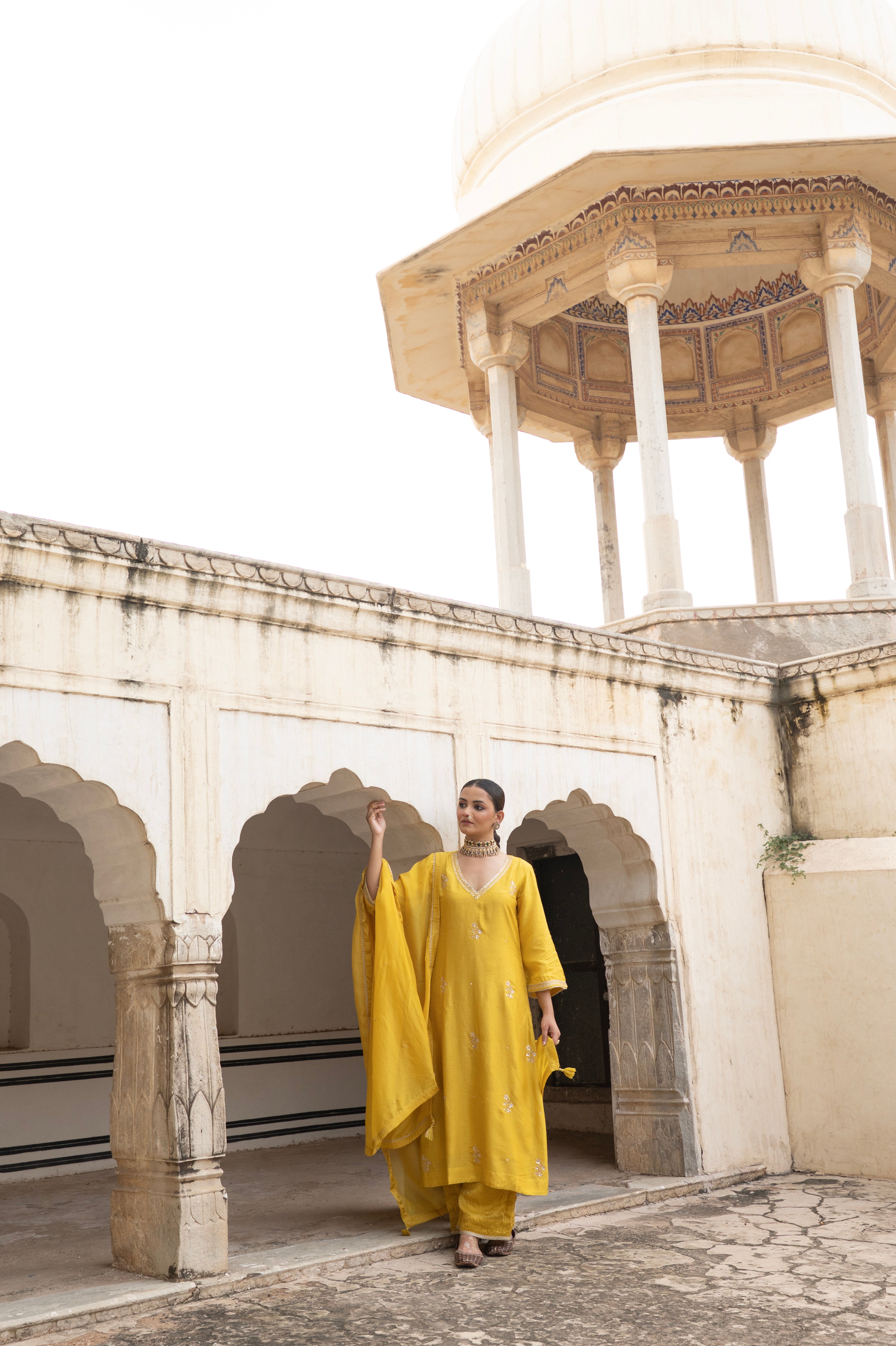 Marigold Yellow Embellished Dola Silk Pant Set