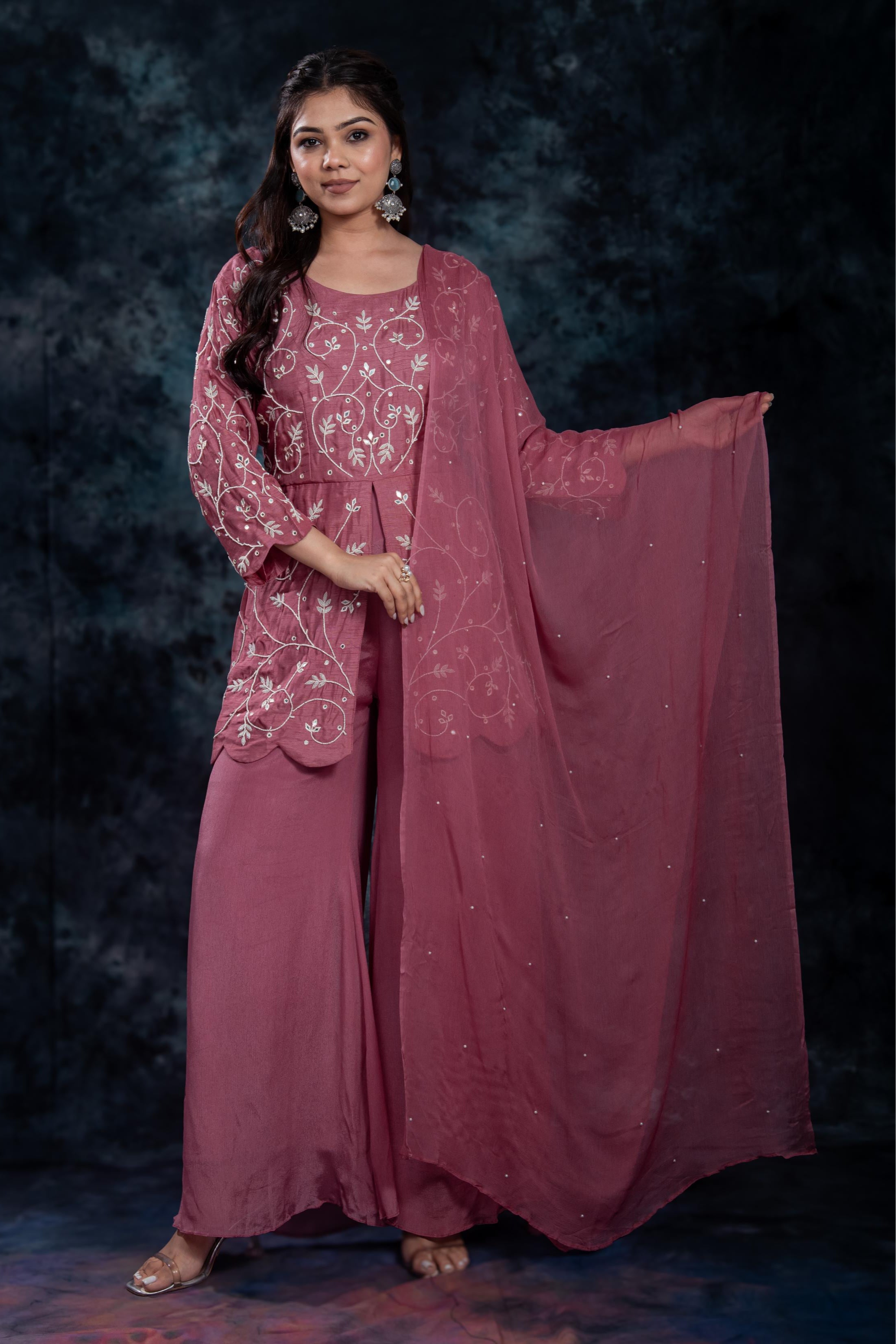 Dusty Rose Embroidered Palazzo Set