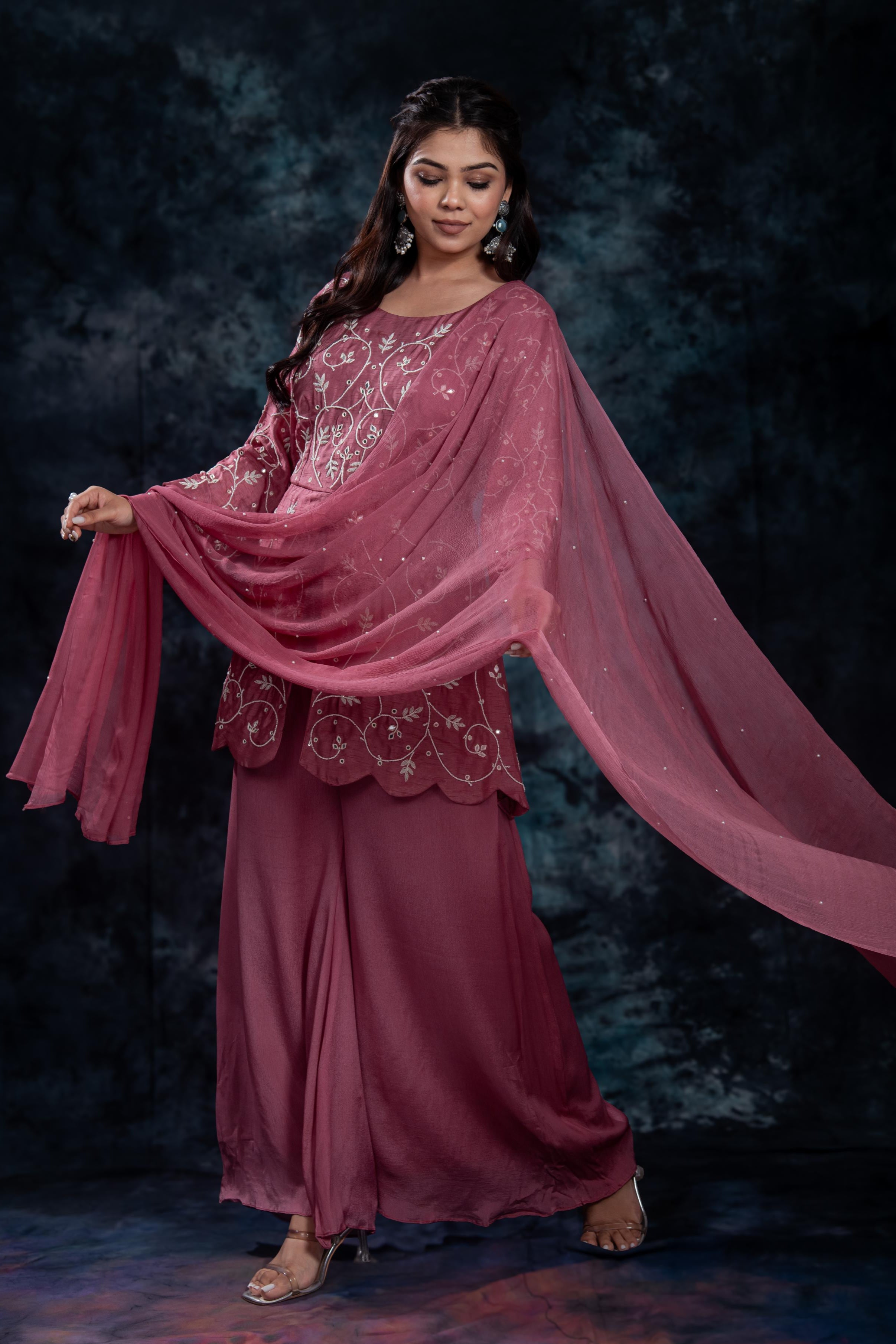 Dusty Rose Embroidered Palazzo Set