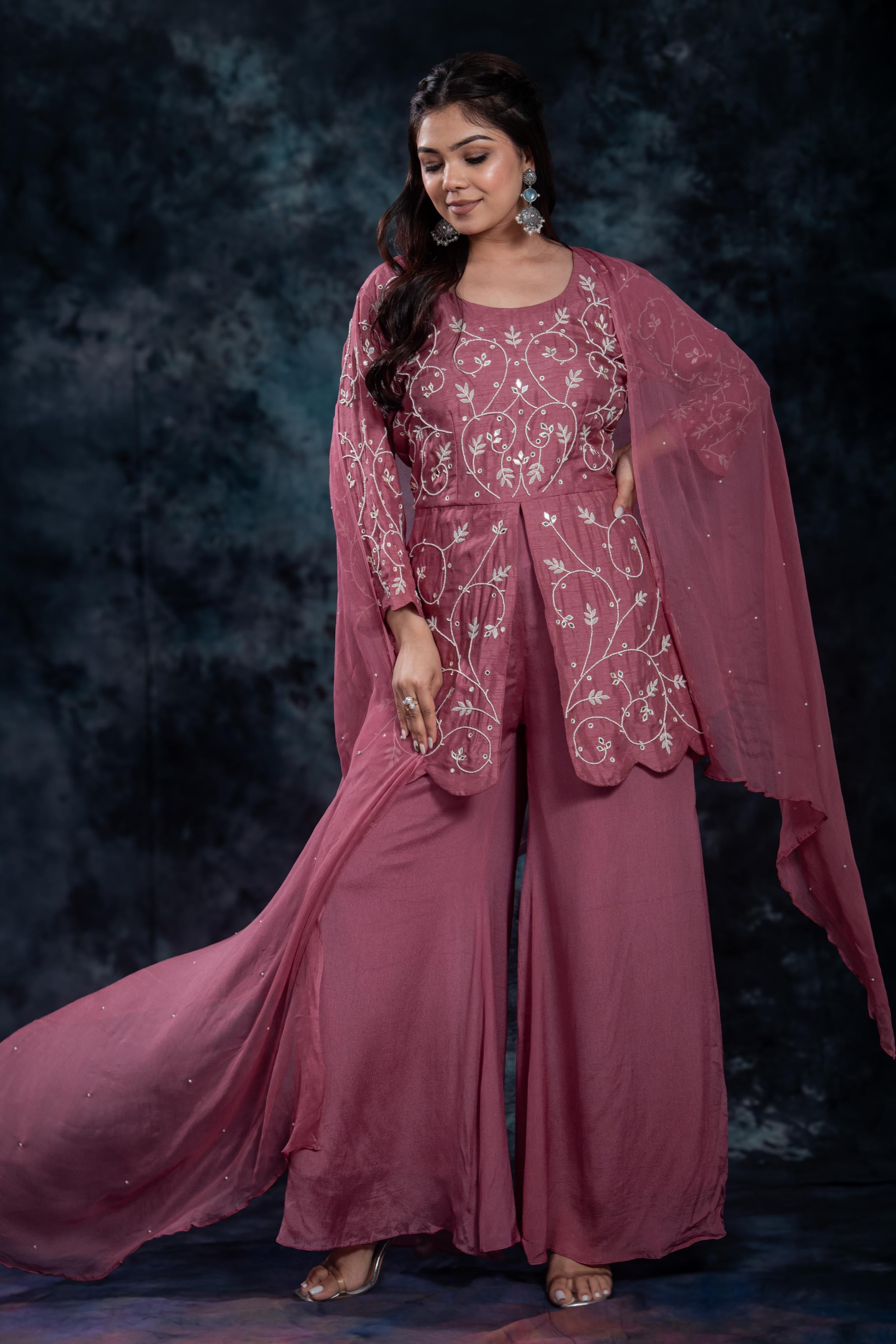 Dusty Rose Embroidered Palazzo Set