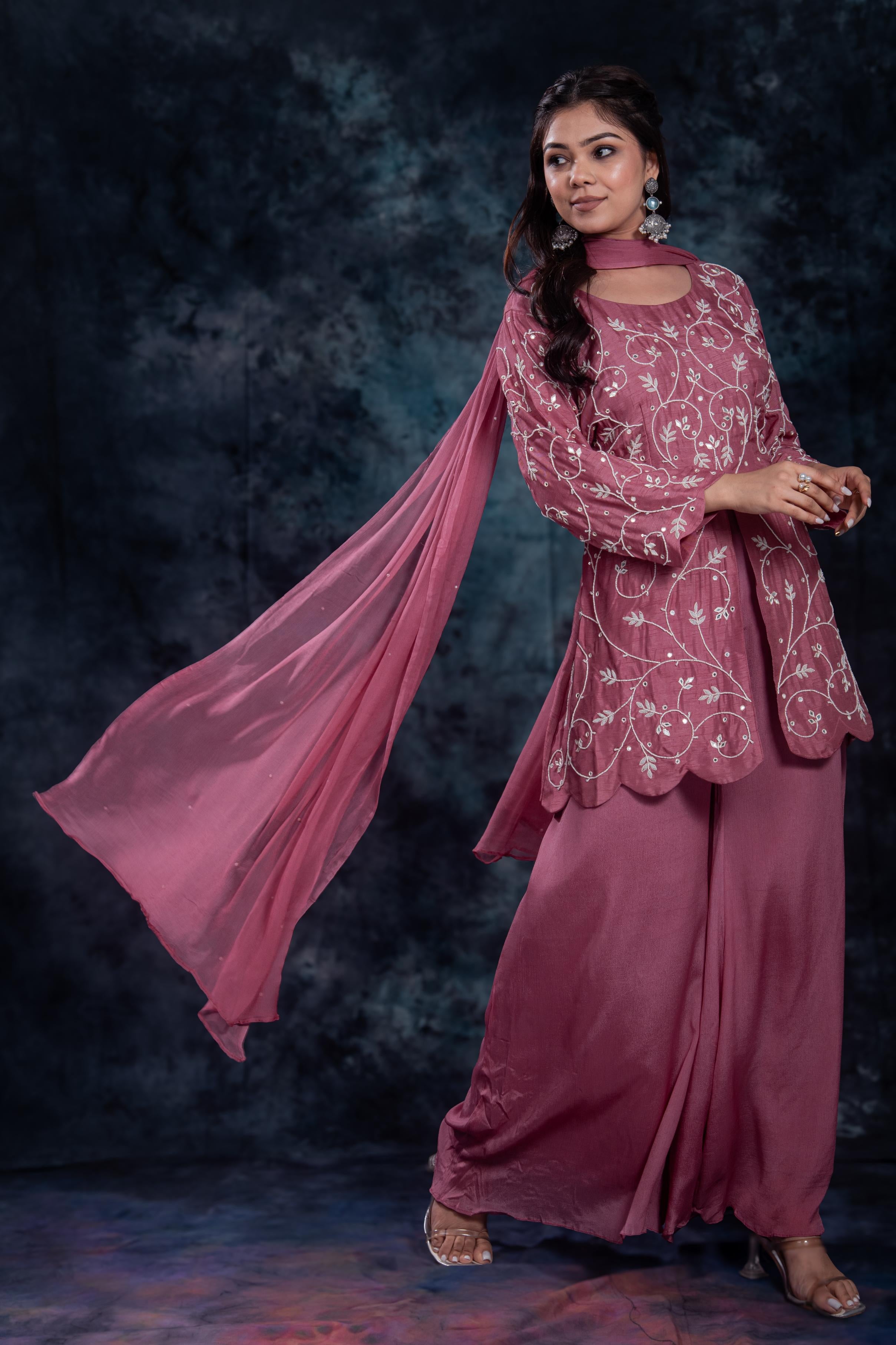 Dusty Rose Embroidered Palazzo Set