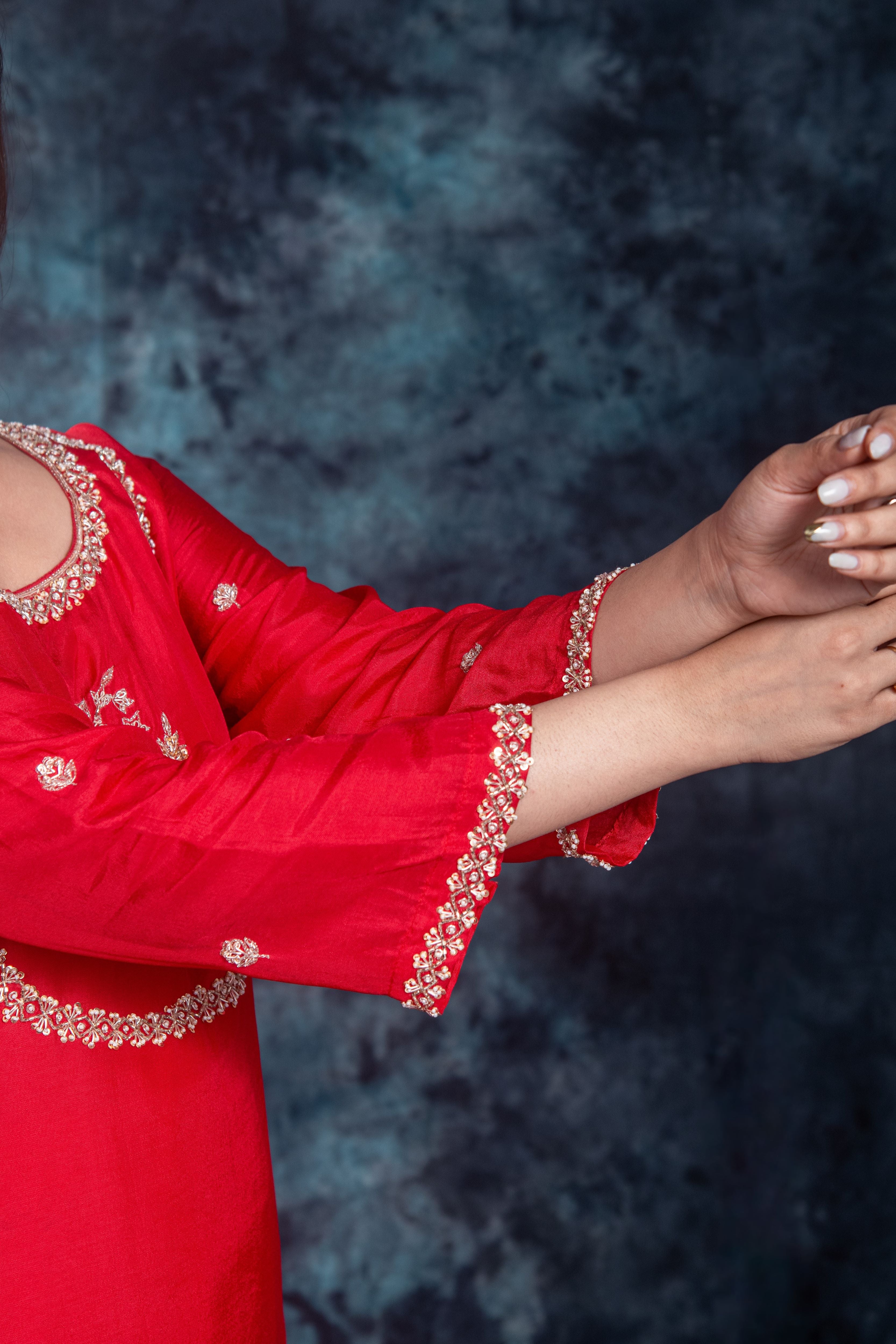 Red Embellished Premium Silk Palazzo Set