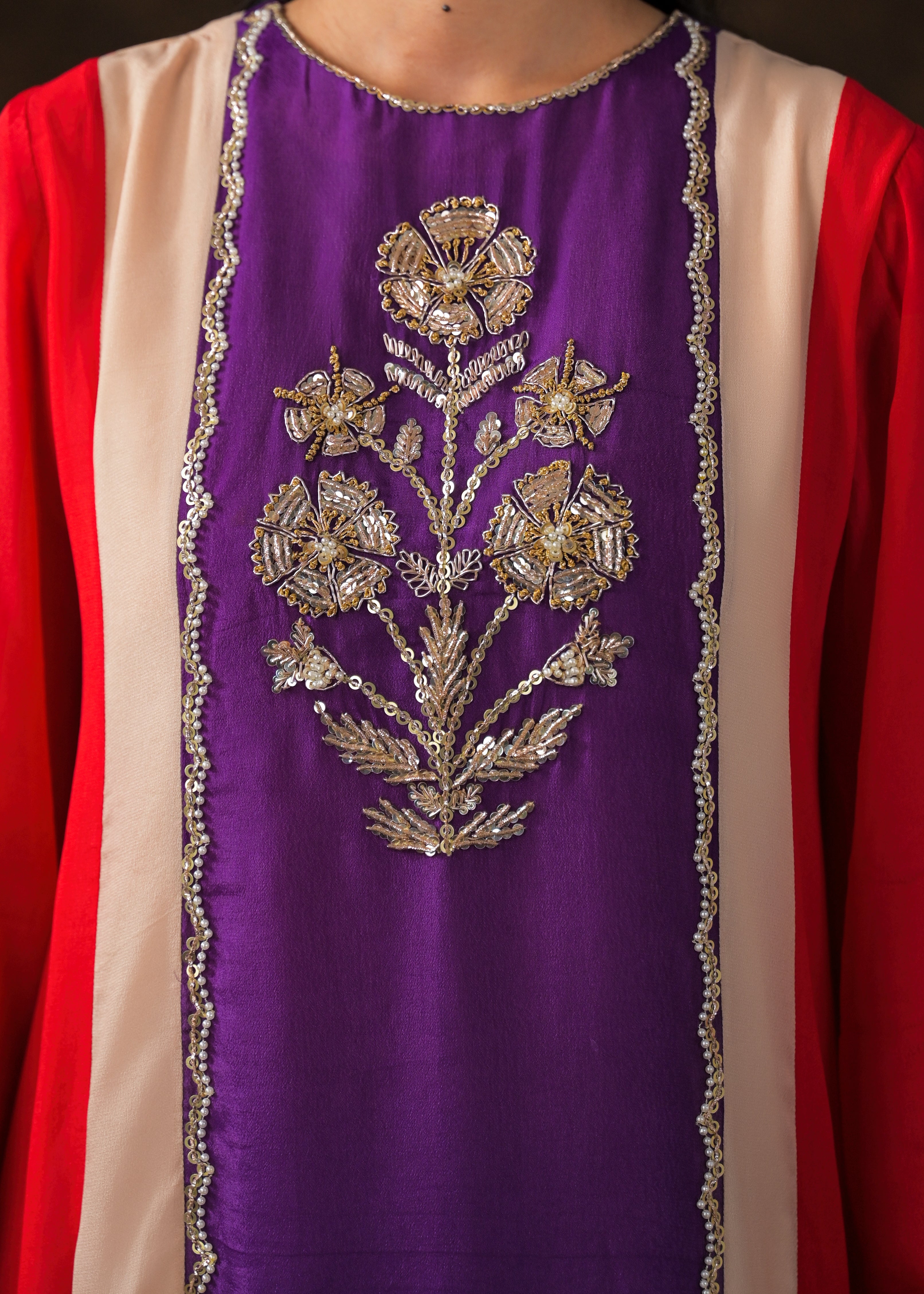 Multi-Color Embellished Chinon Silk Palazzo Set