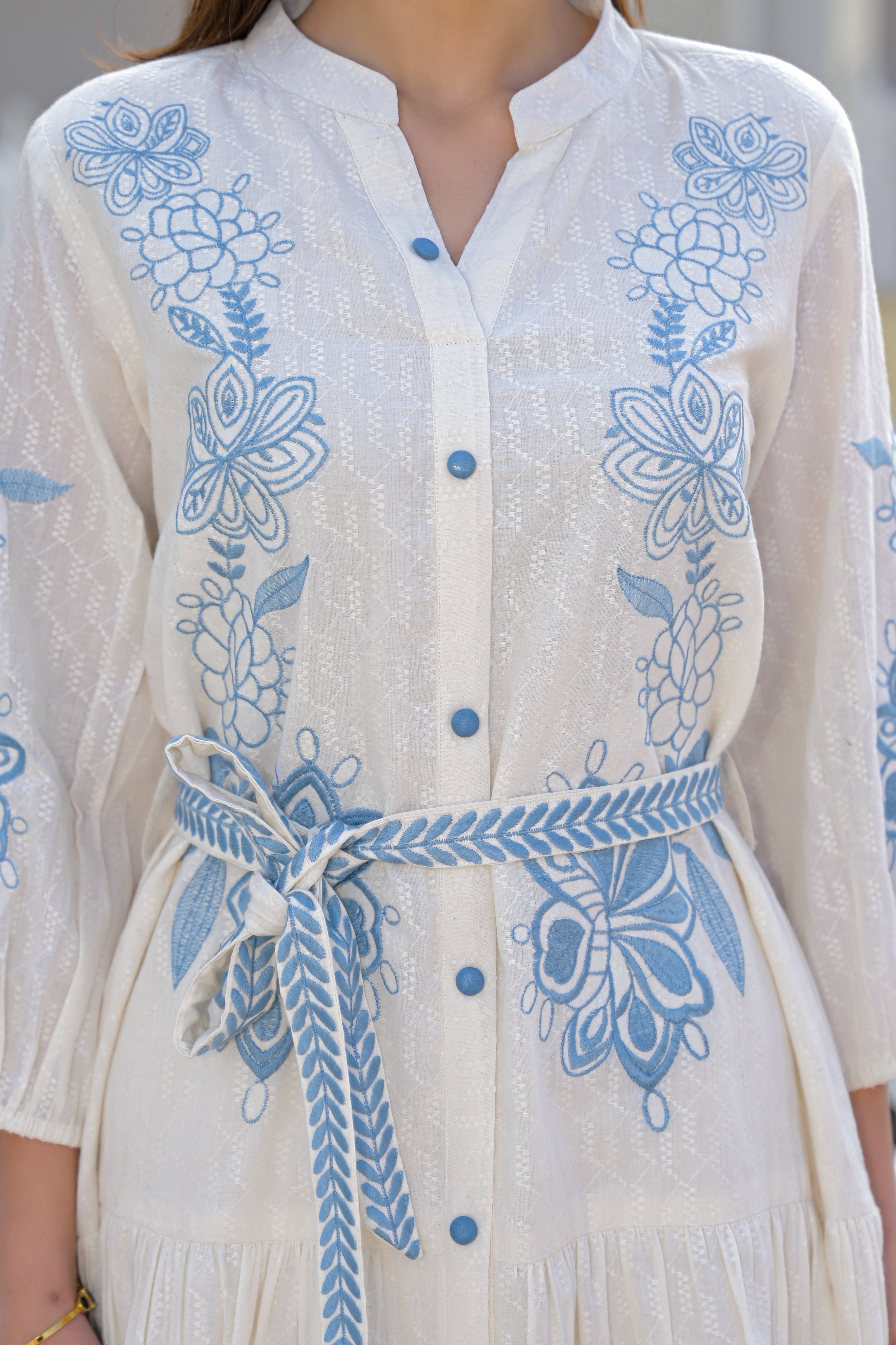 Blue Willow Embroidered Cotton Dress