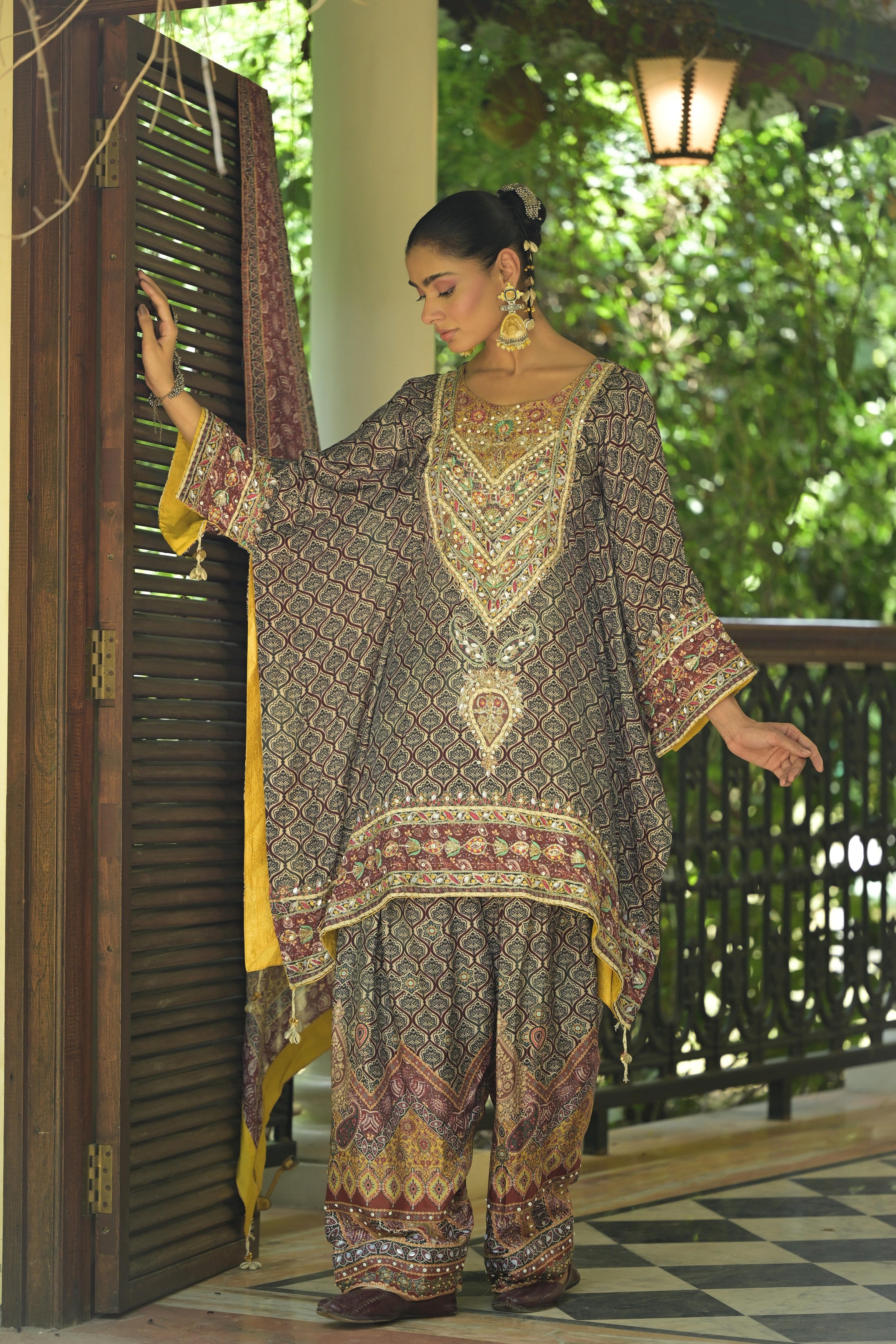 Multicolor Embellished Crepe Silk Salwar Set