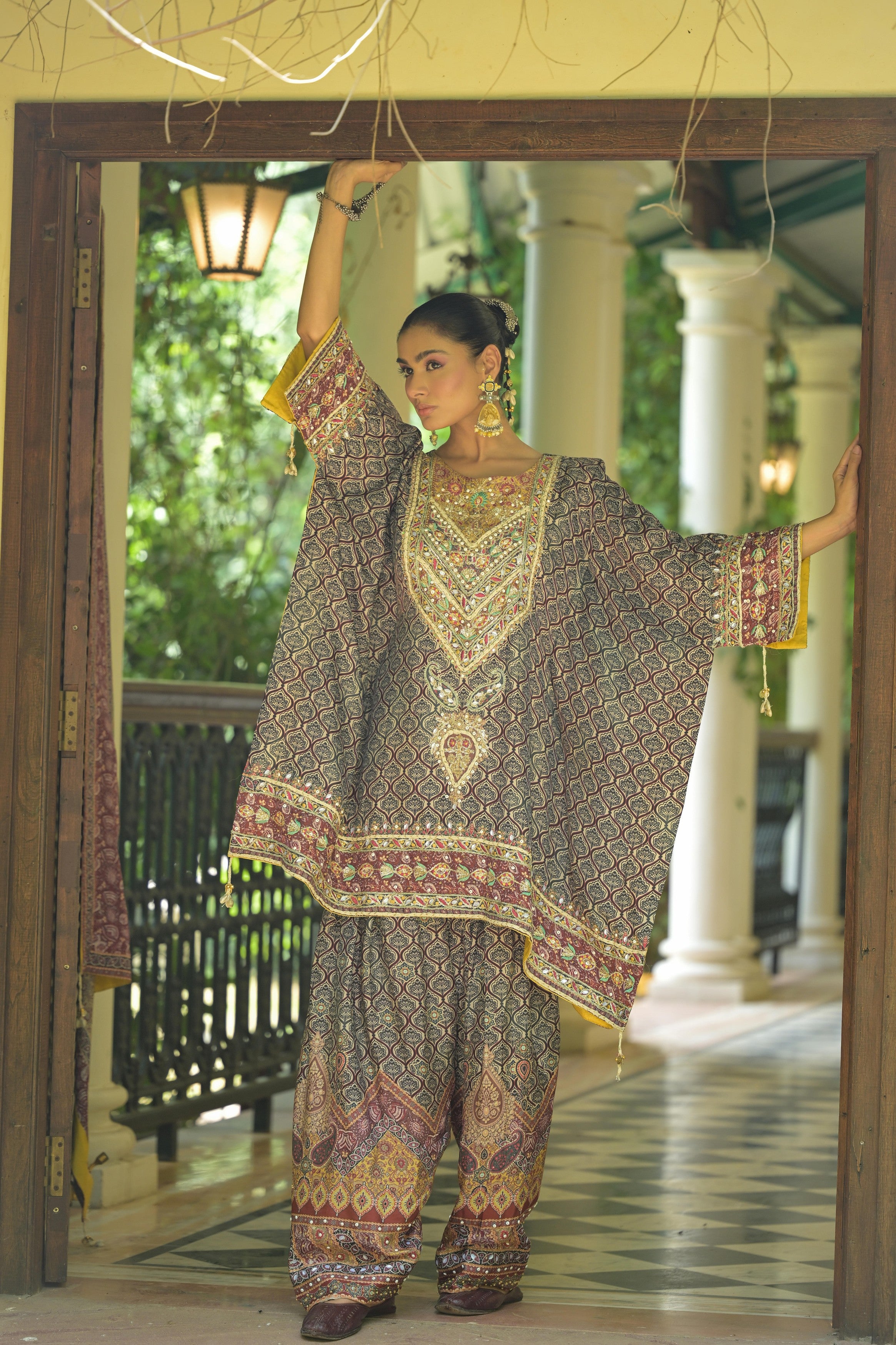 Multicolor Embellished Crepe Silk Salwar Set