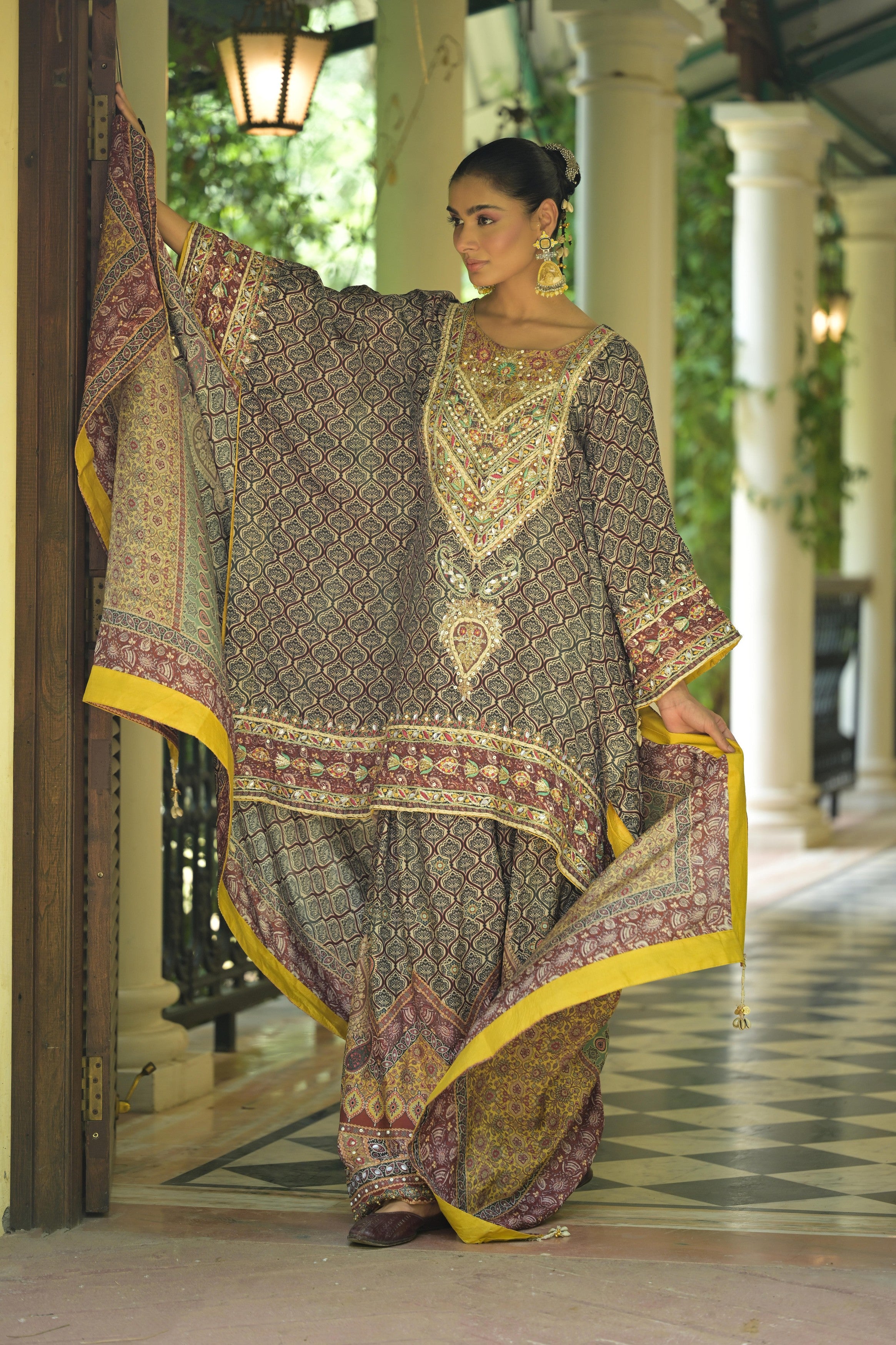 Multicolor Embellished Crepe Silk Salwar Set
