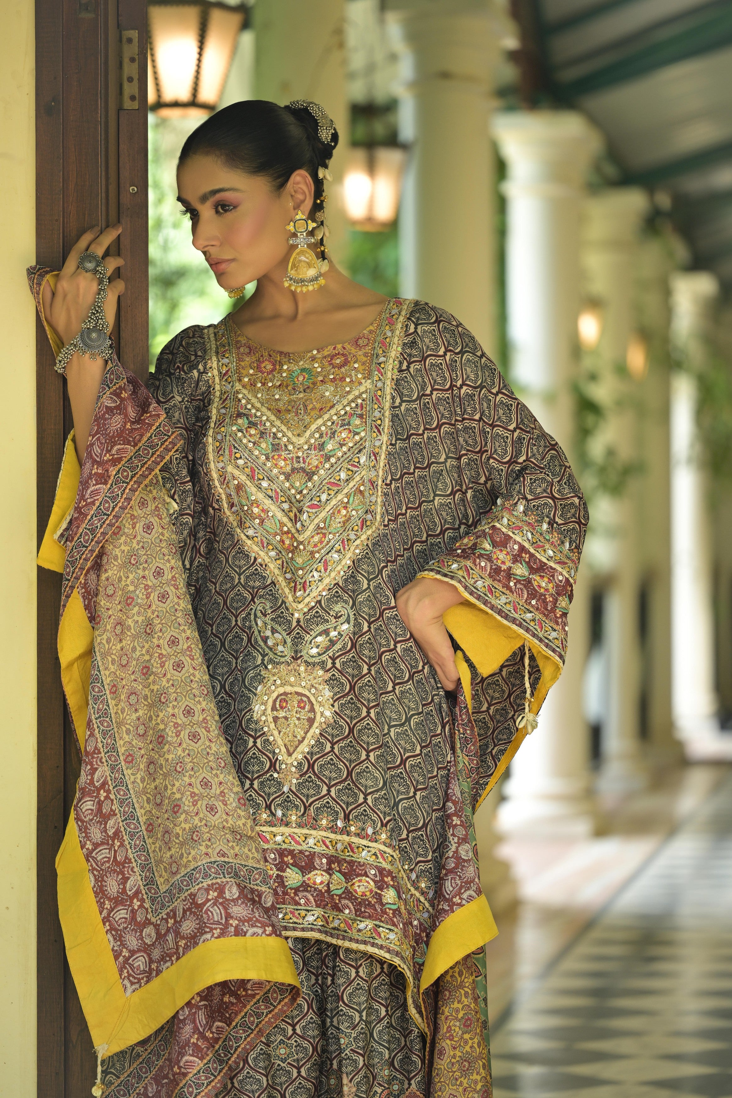 Multicolor Embellished Crepe Silk Salwar Set