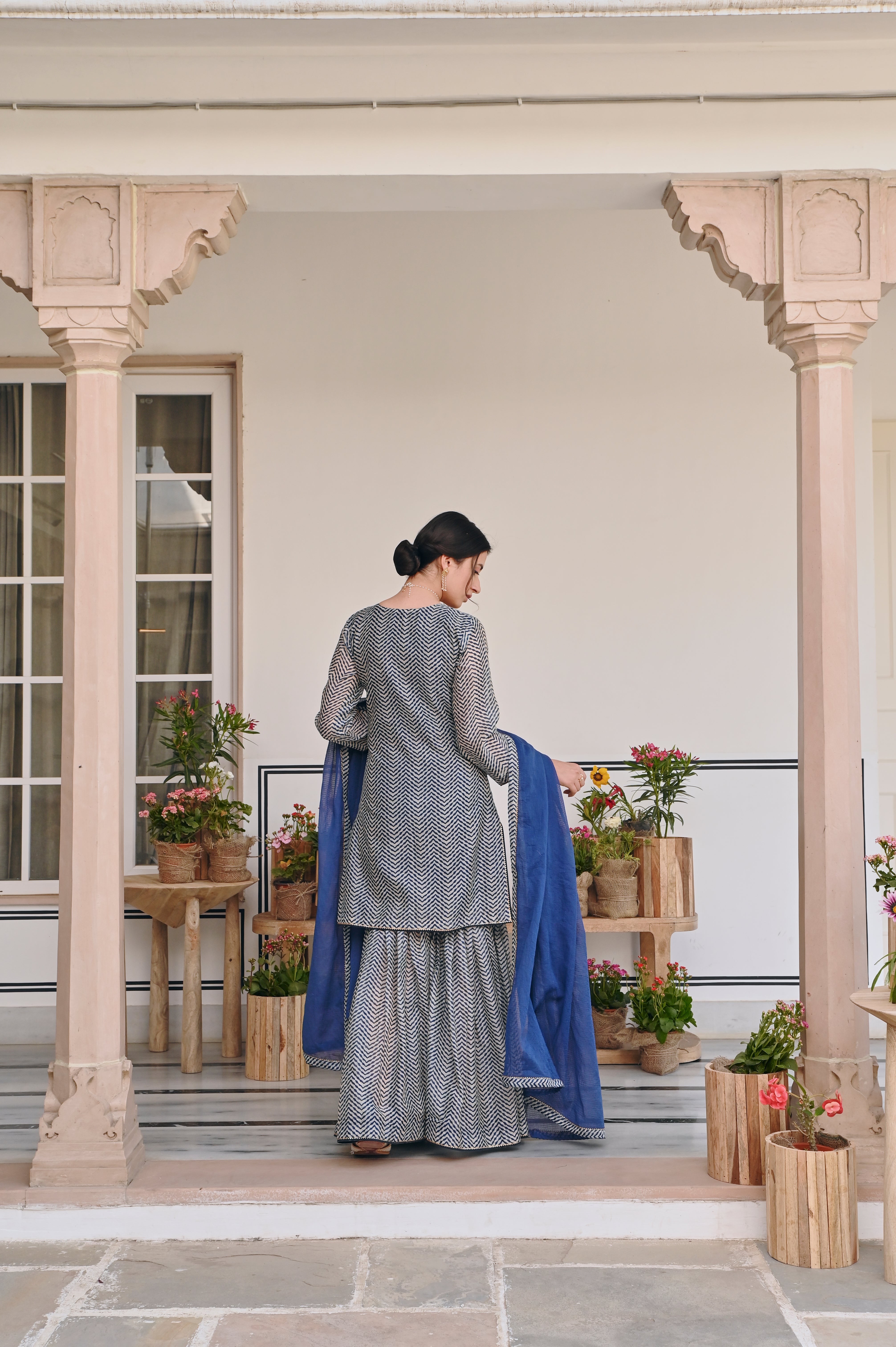 Blue Embellished Chanderi Silk Sharara Set