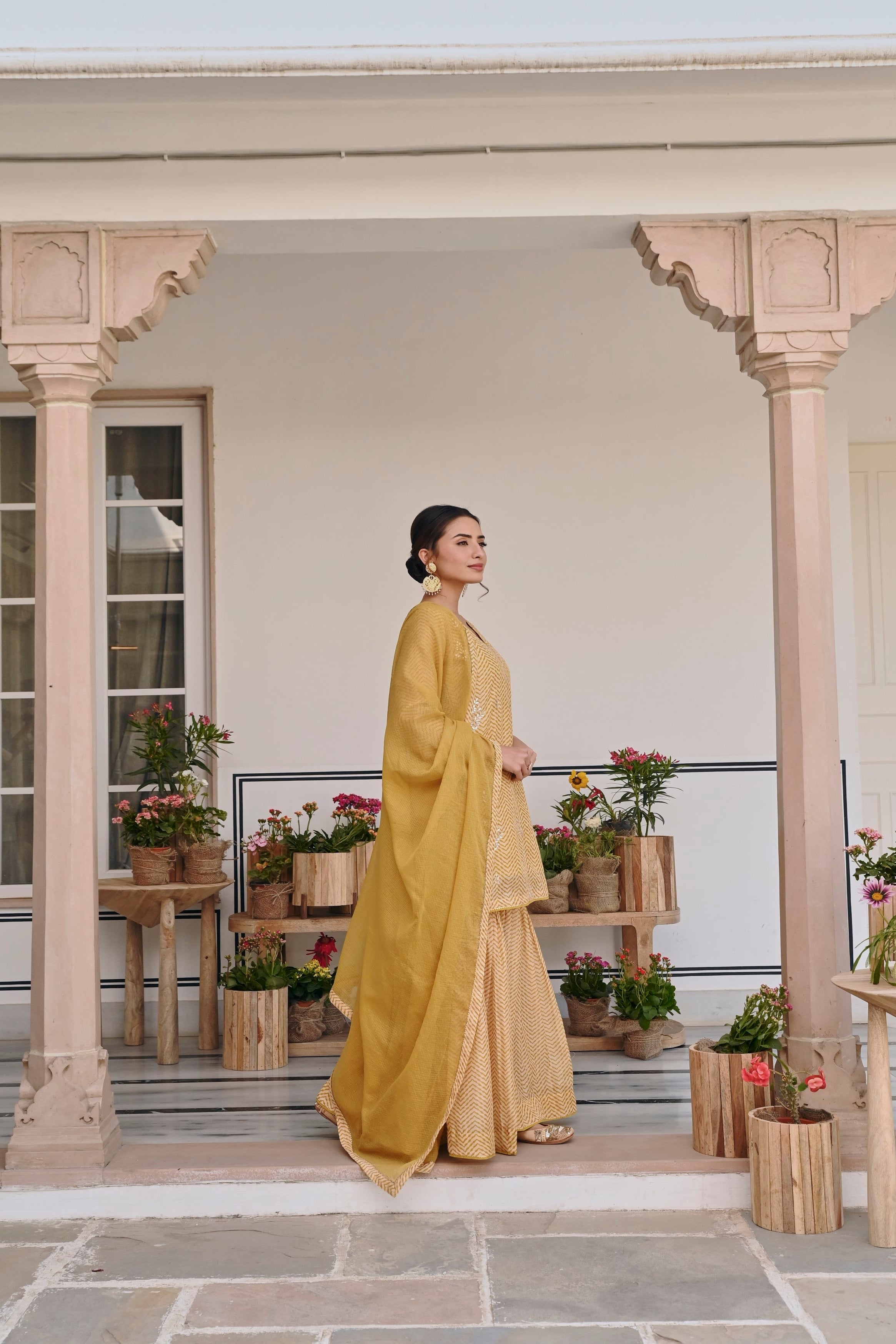 Mustard Embellished Chanderi Silk Sharara Set