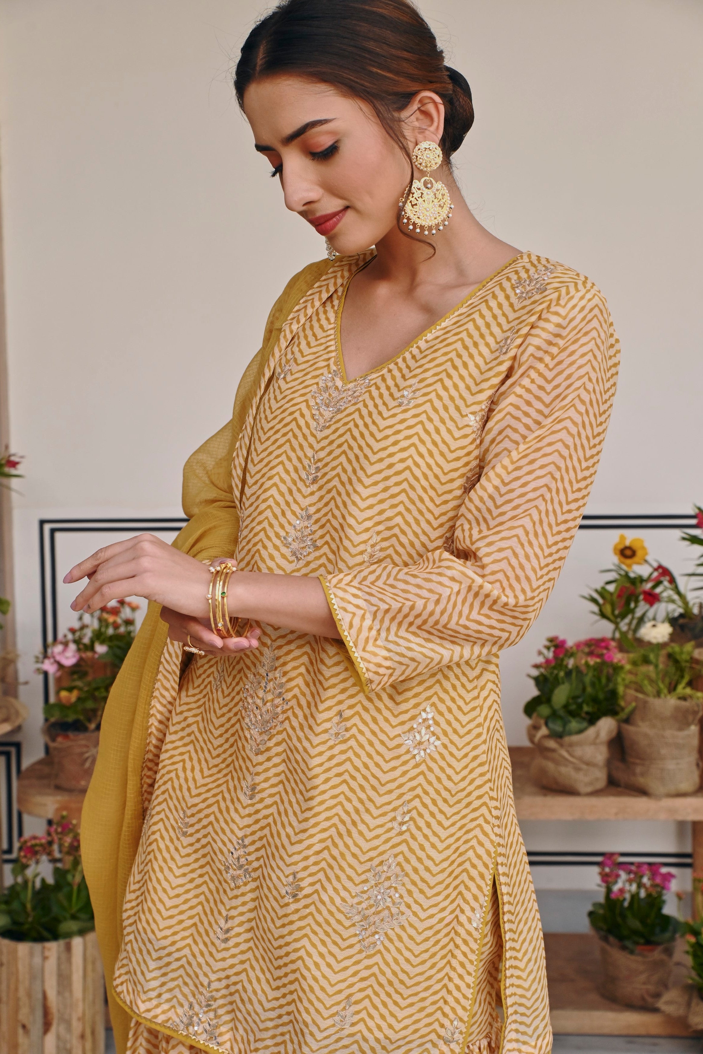Mustard Embellished Chanderi Silk Sharara Set