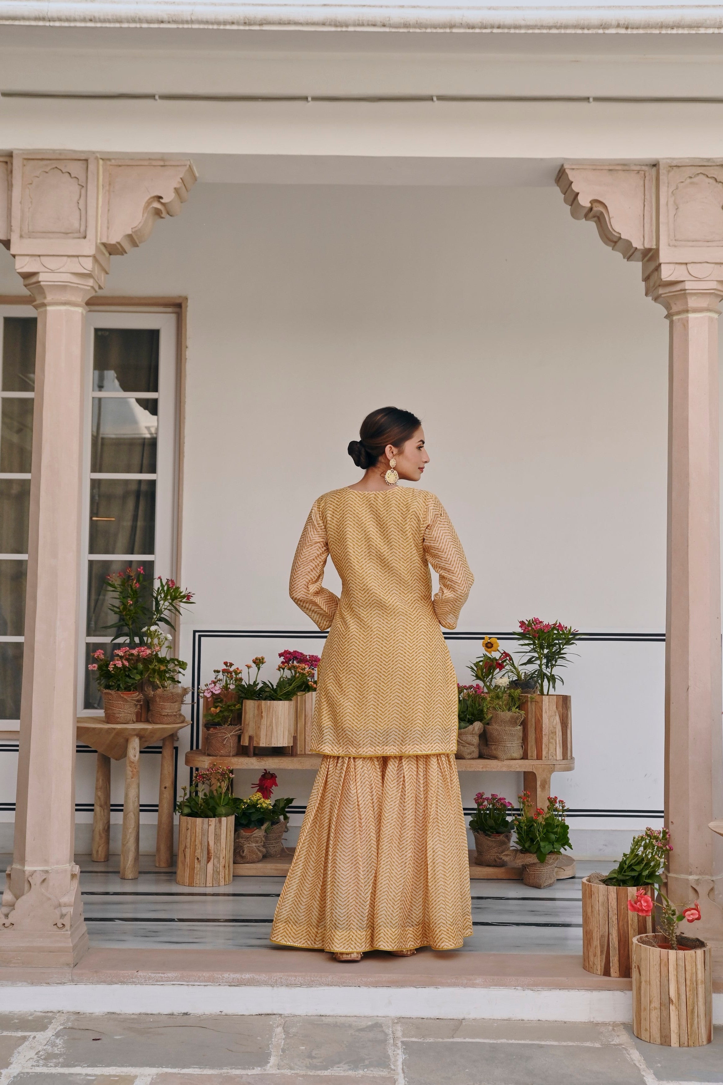 Mustard Embellished Chanderi Silk Sharara Set
