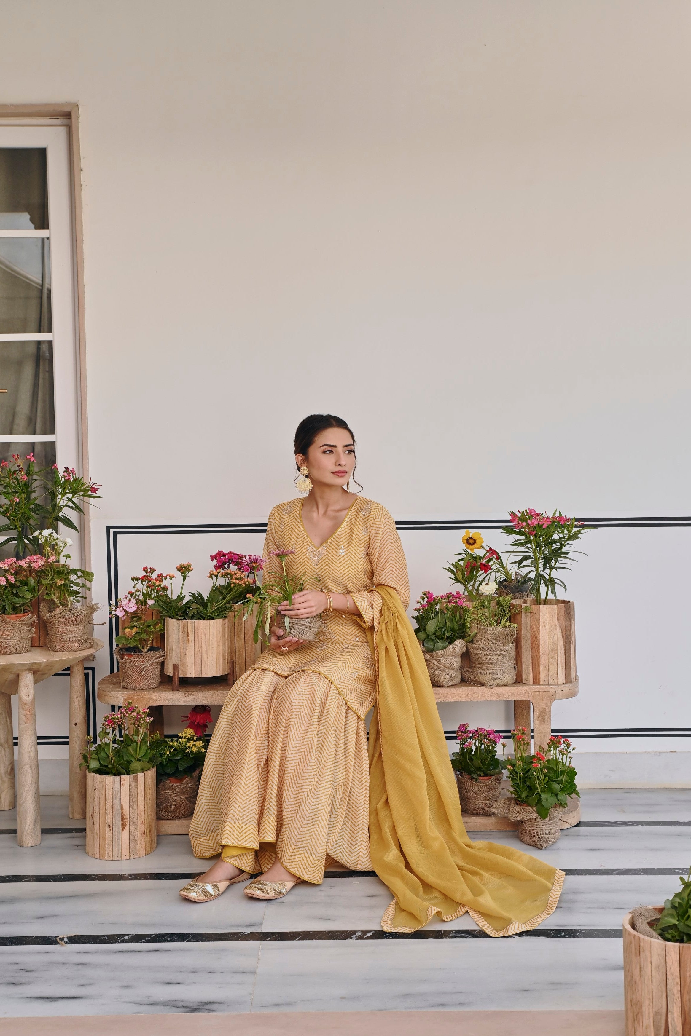Mustard Embellished Chanderi Silk Sharara Set
