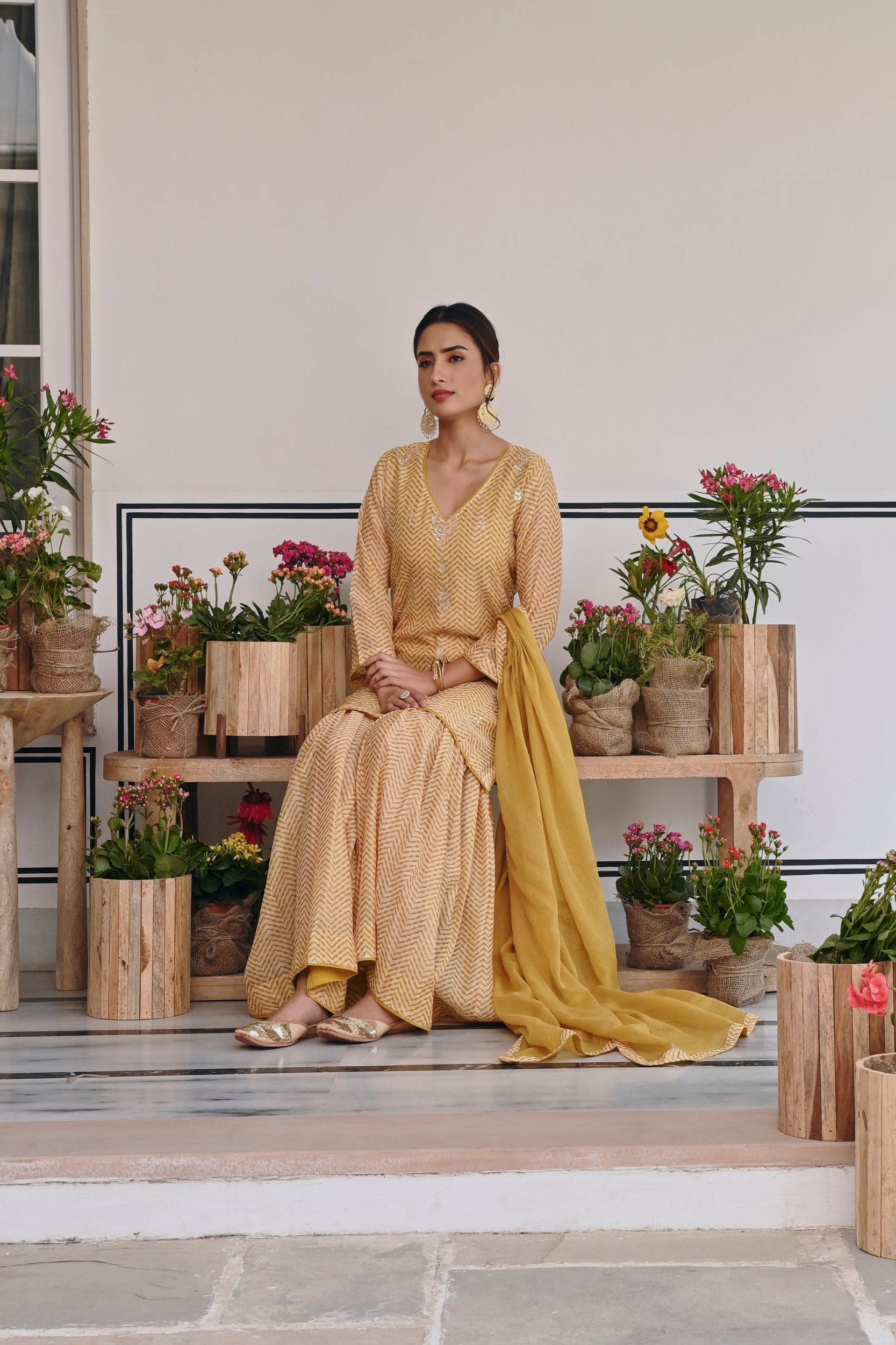 Mustard Embellished Chanderi Silk Sharara Set