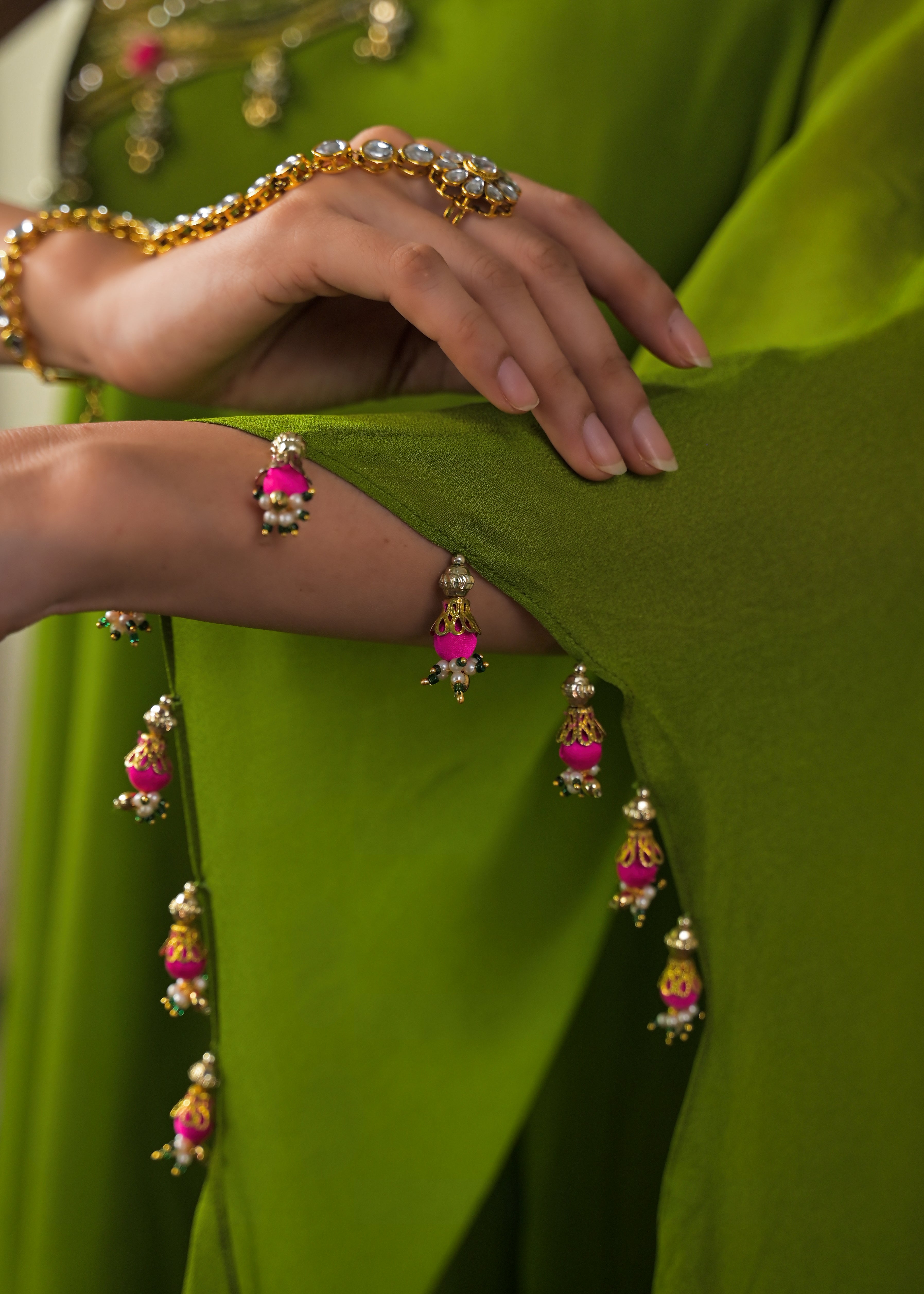 Lime Green Embellished Georgette Silk Palazzo Set