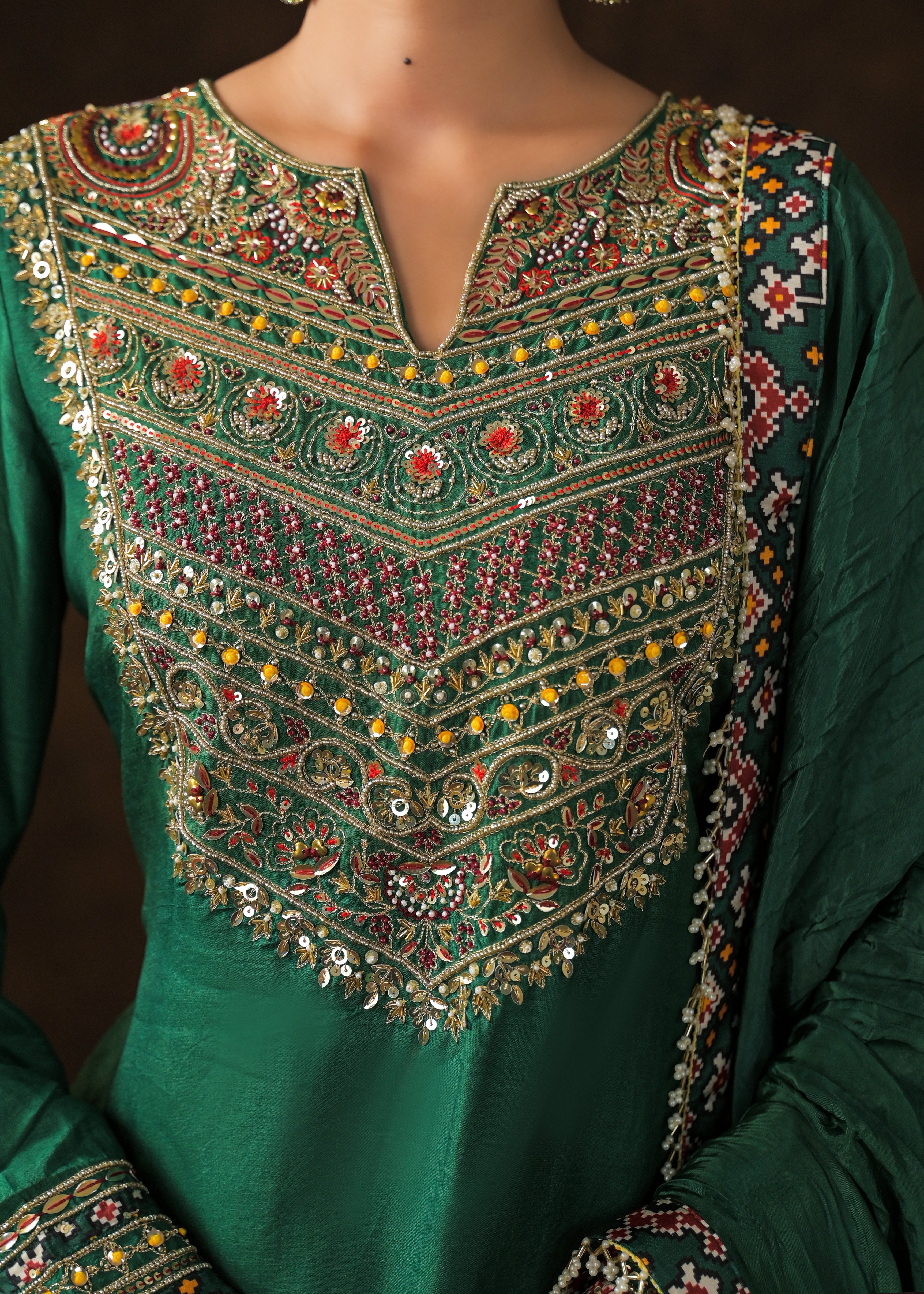 Emerald Green Embellished Raw Silk Palazzo Set