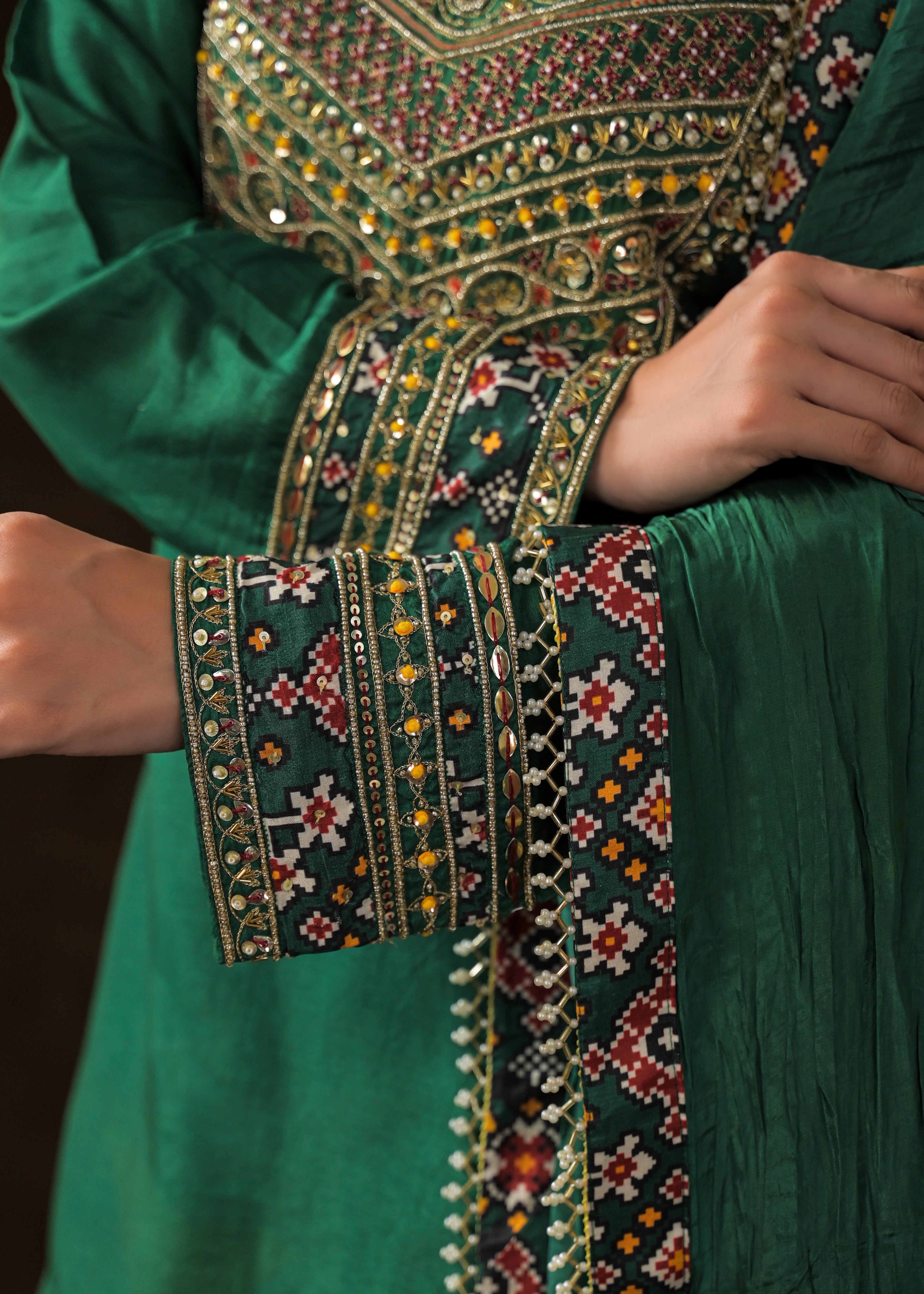 Emerald Green Embellished Raw Silk Palazzo Set
