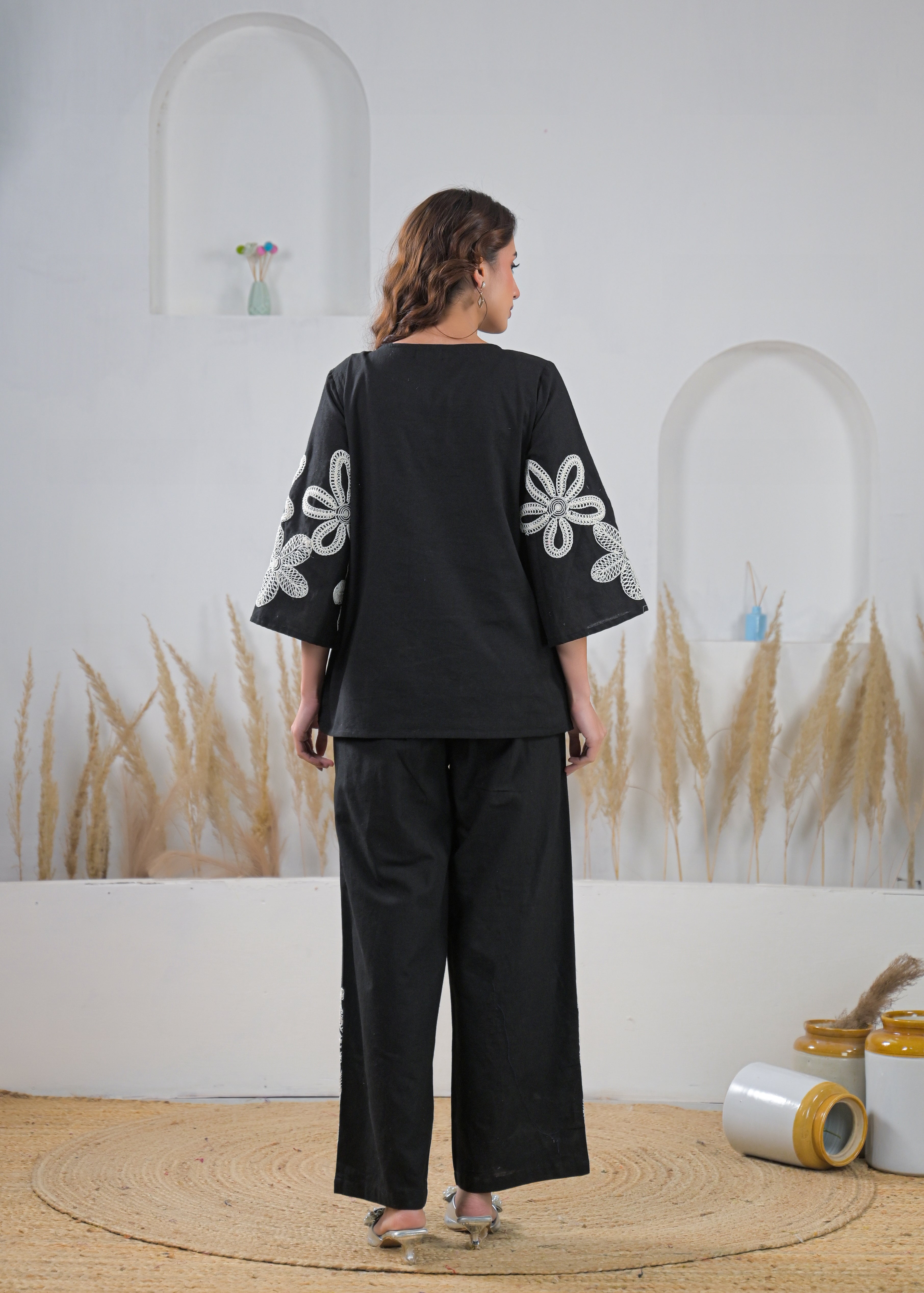 Noir Embroidered Cotton Linen Co-Ord Set