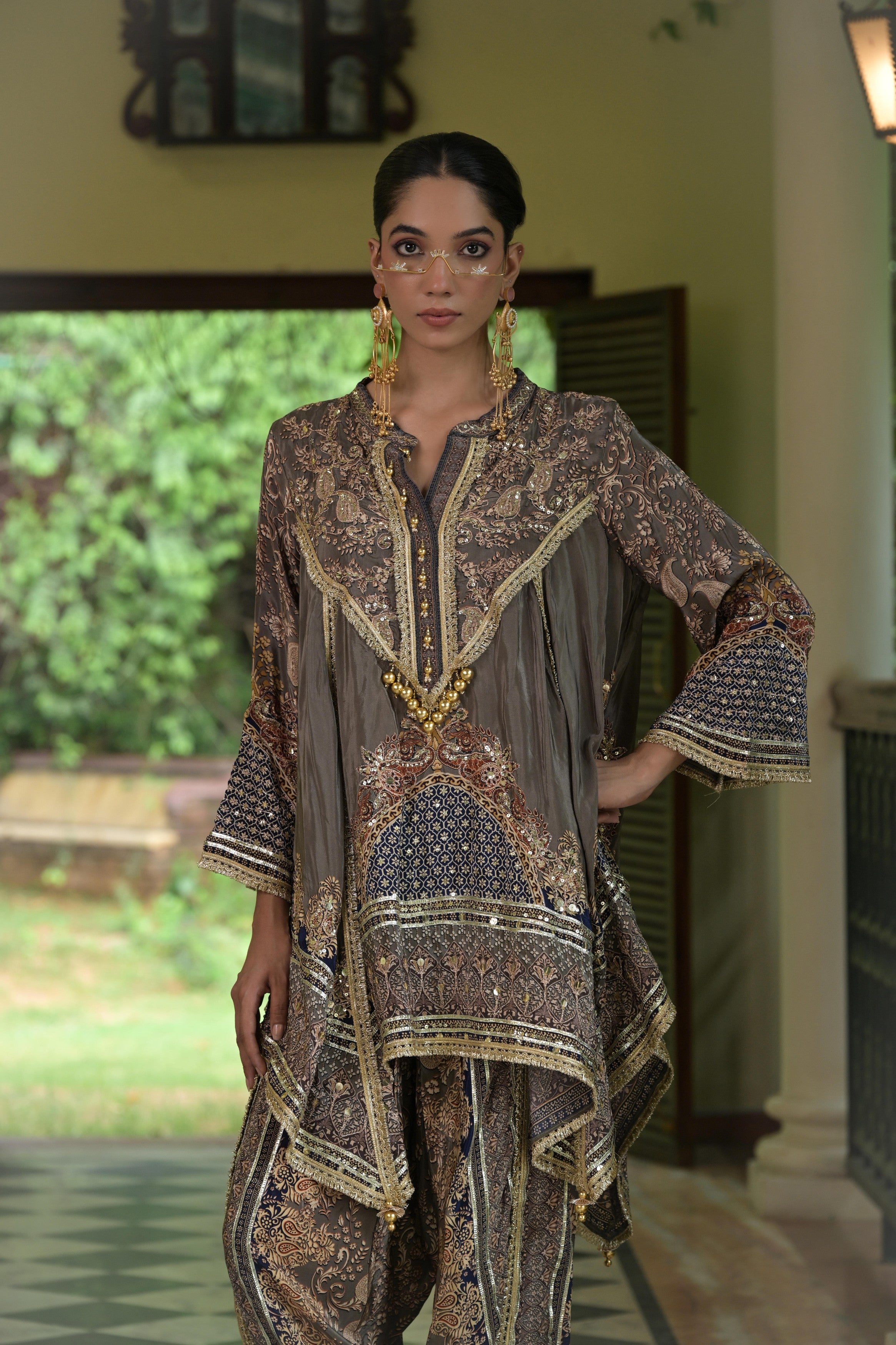 Charcoal Grey Embellished Crepe Silk Dhoti Set