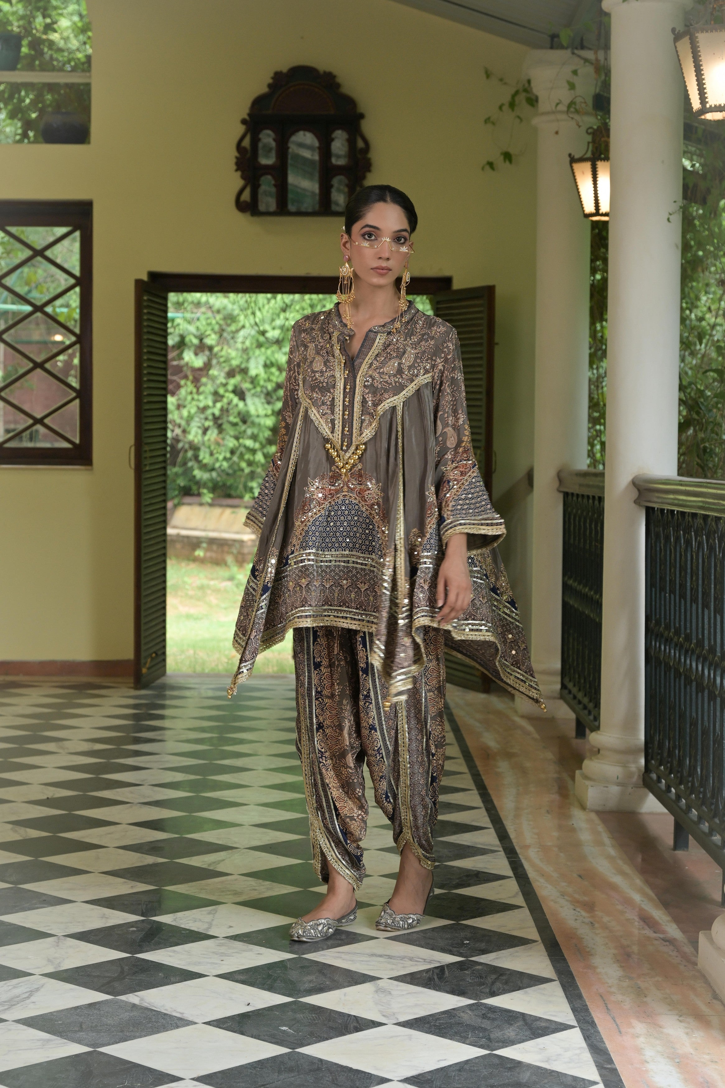 Charcoal Grey Embellished Crepe Silk Dhoti Set