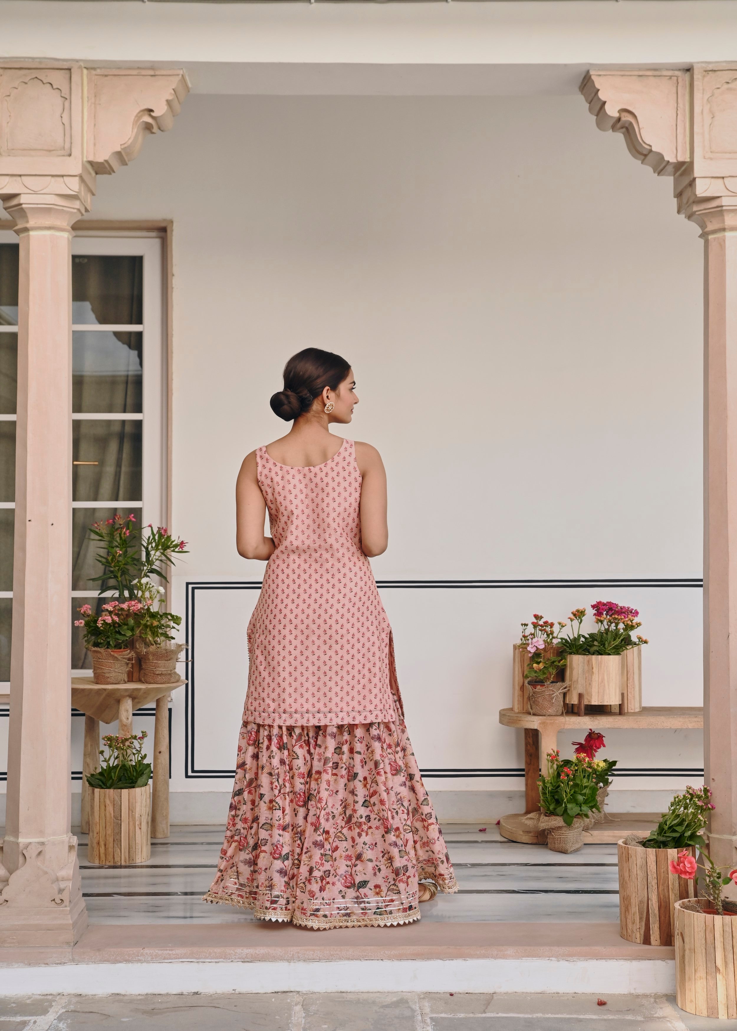Light Pink Embellished Chanderi Silk Sharara Set