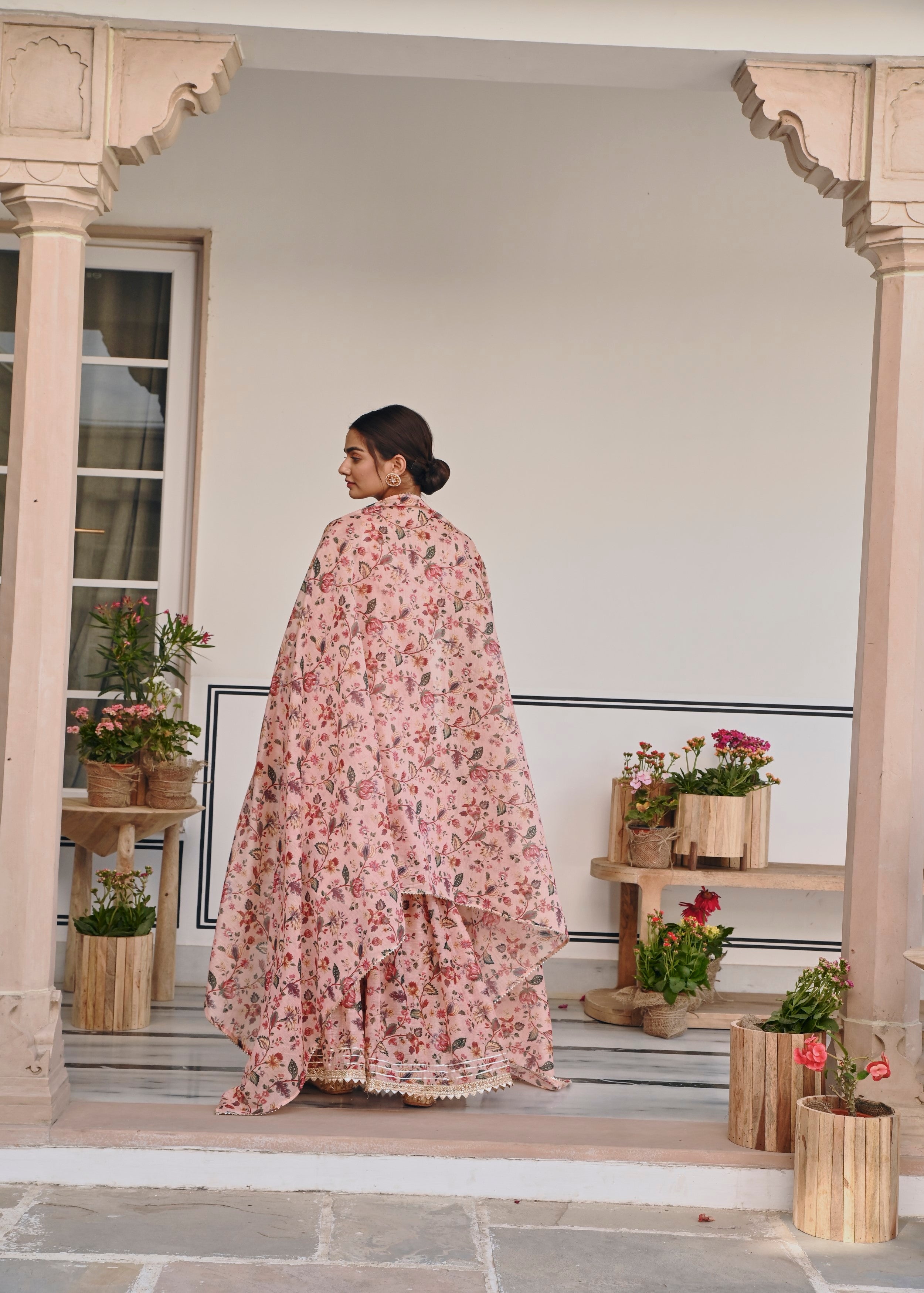 Light Pink Embellished Chanderi Silk Sharara Set