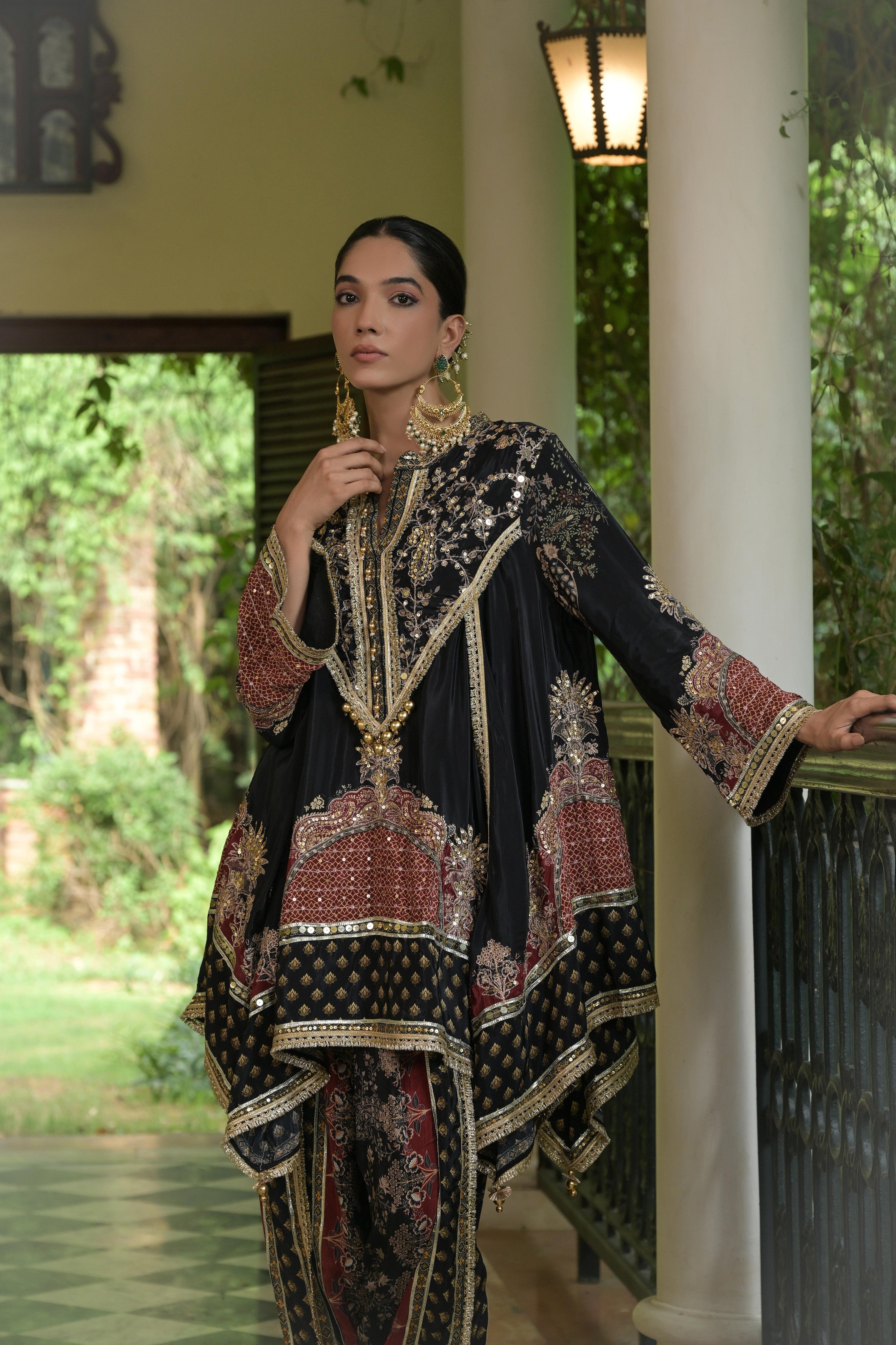 Deep Black Embellished Crepe Silk Dhoti Set