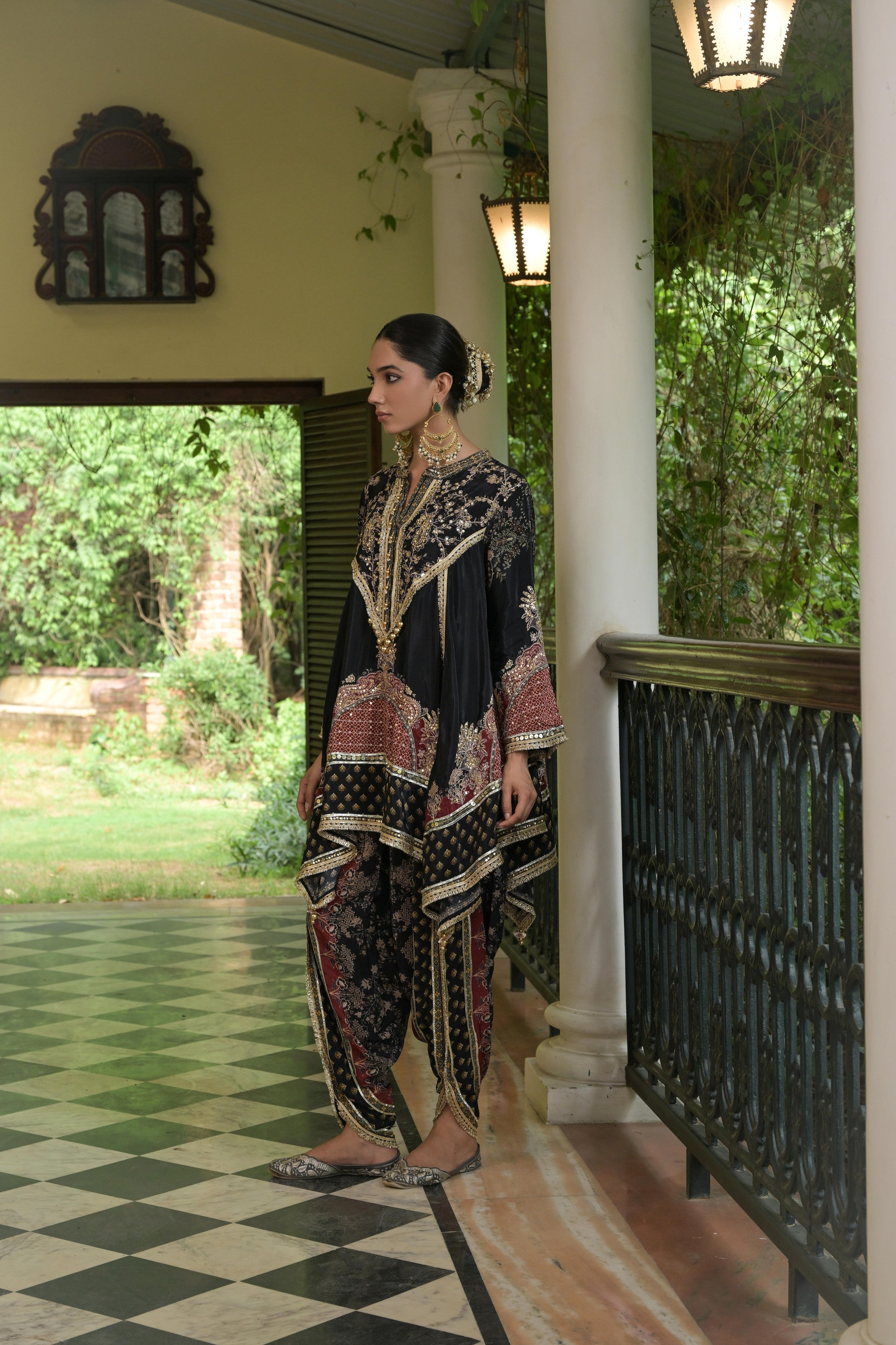 Deep Black Embellished Crepe Silk Dhoti Set