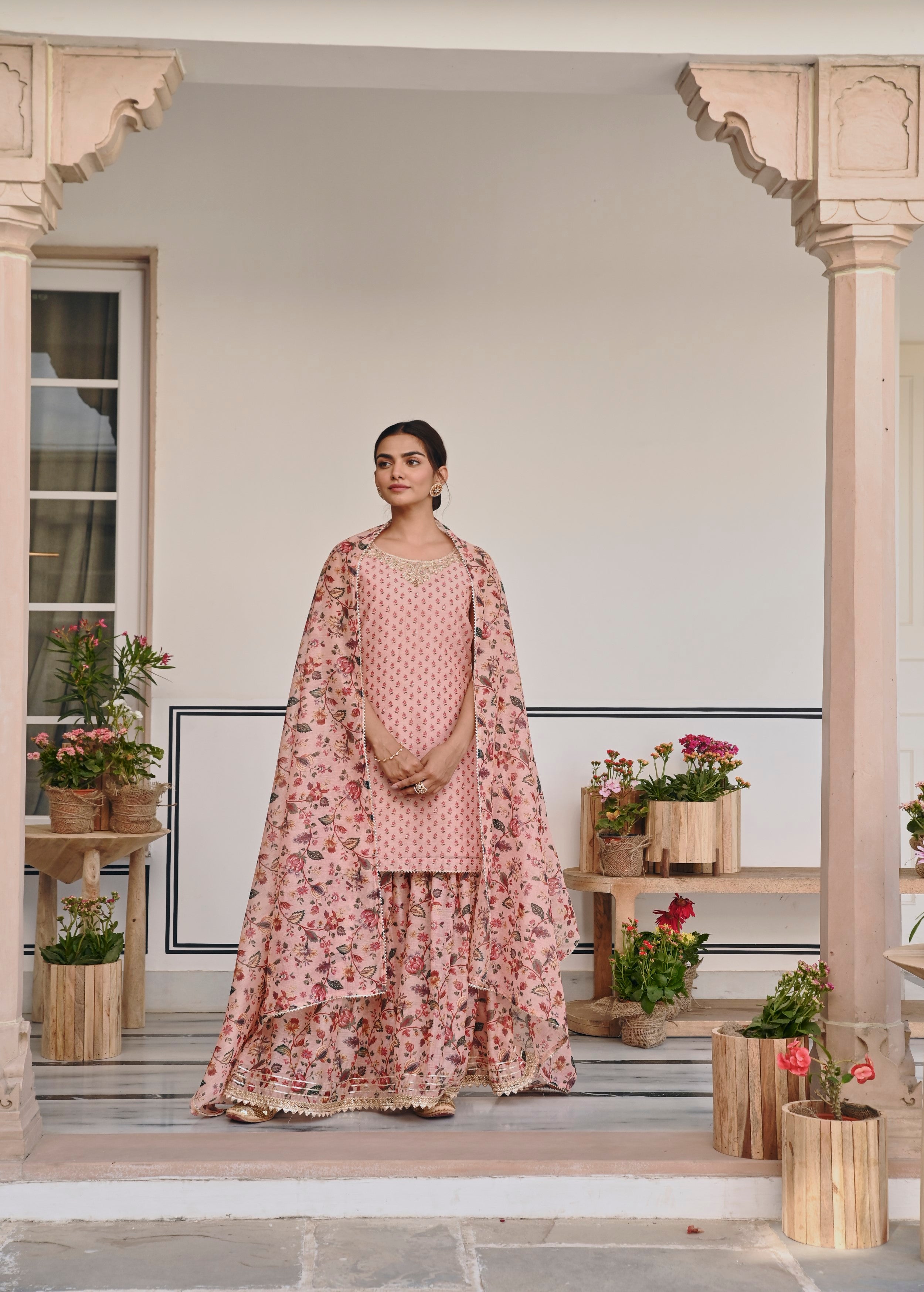 Light Pink Embellished Chanderi Silk Sharara Set