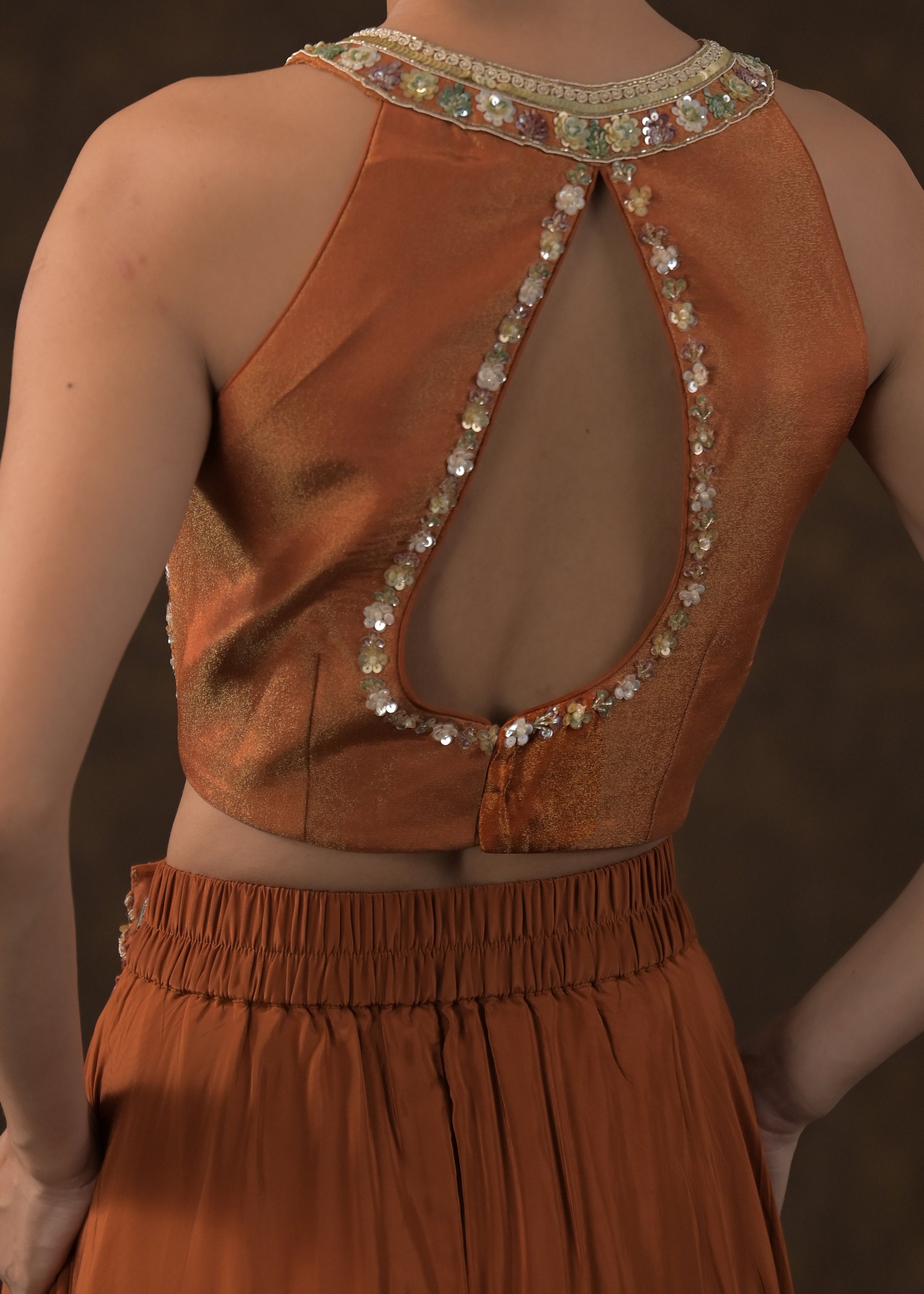 Rich Orange Embellished Satin Silk Palazzo Set