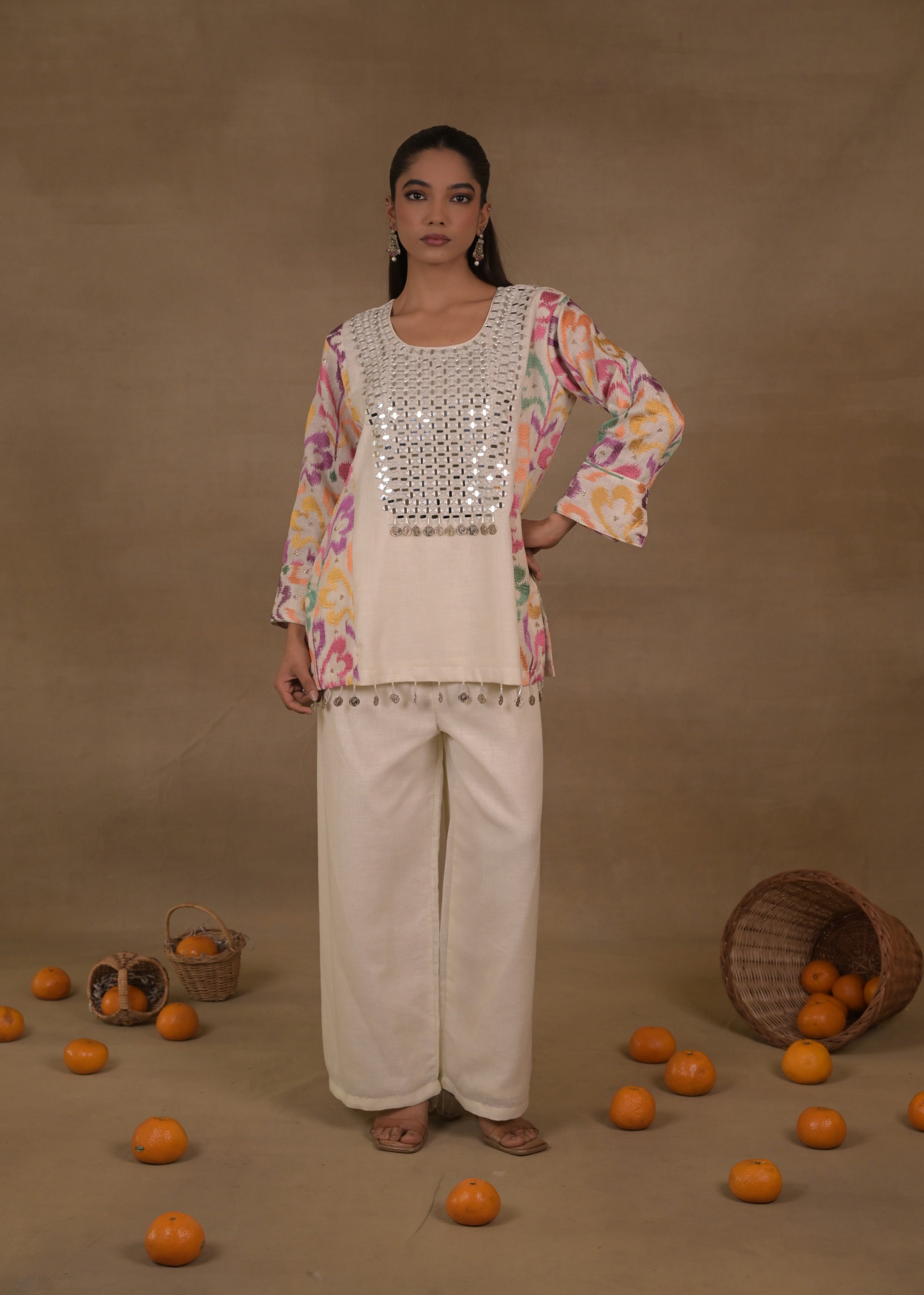 Pearl Ivory Embellished Linen Co-Ord Set