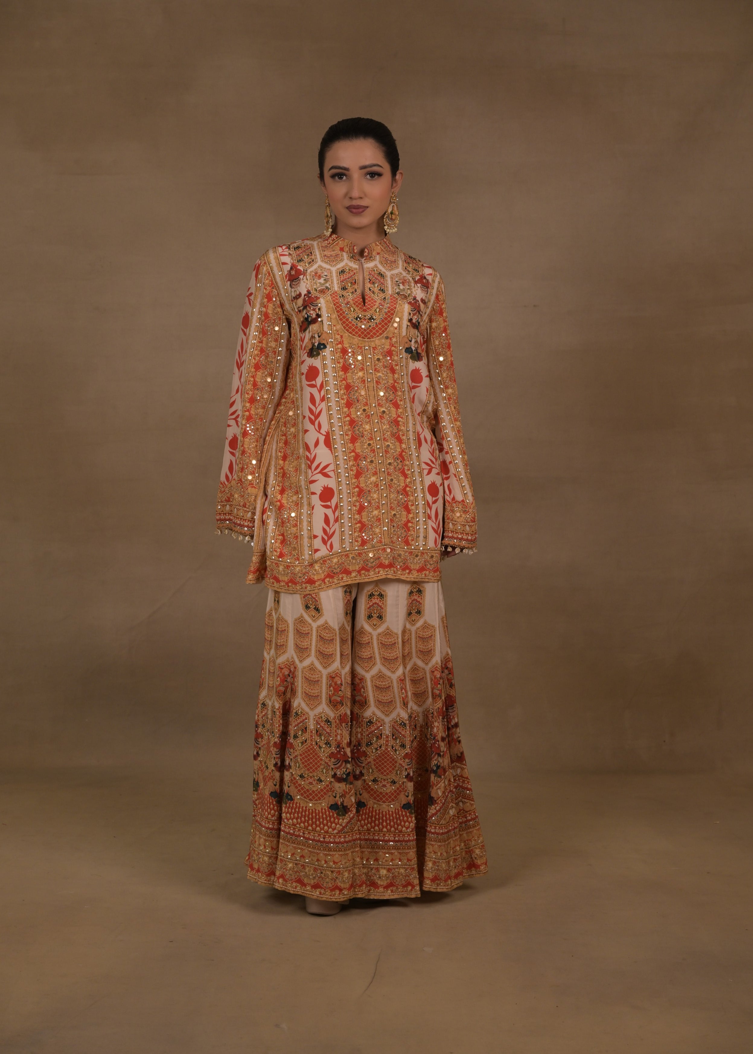 Saffron Cream Embellished Crepe Silk Palazzo Set