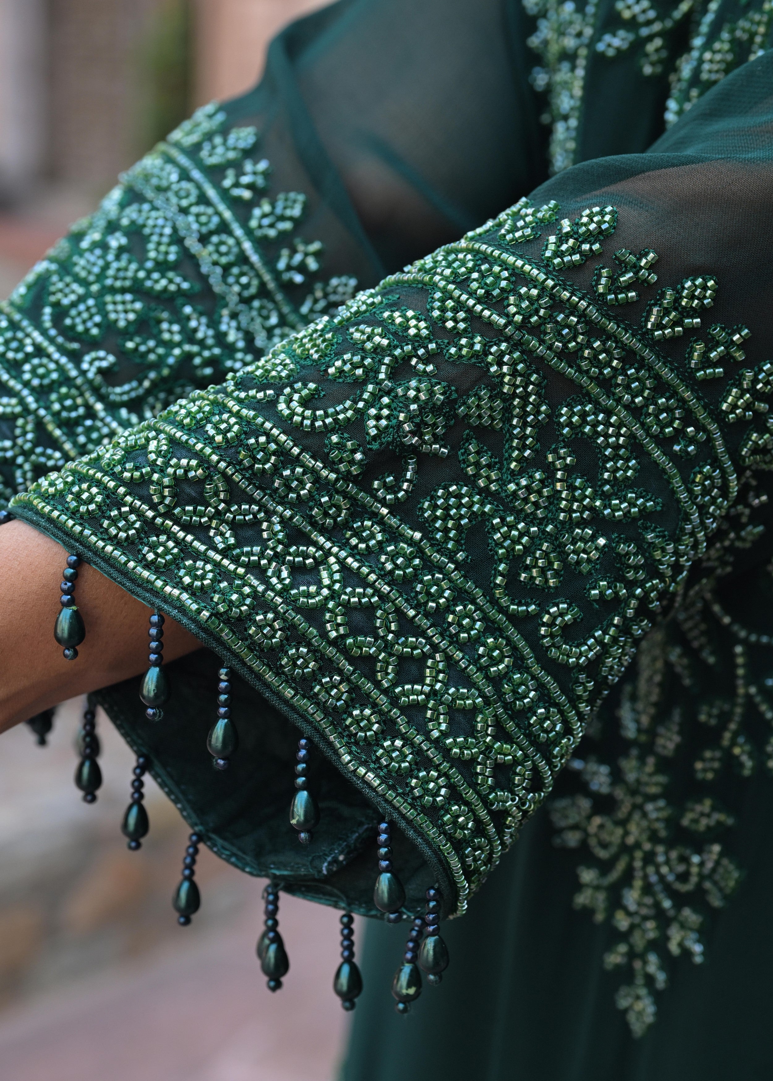 Emerald Green Embellished Georgette Silk Palazzo Set