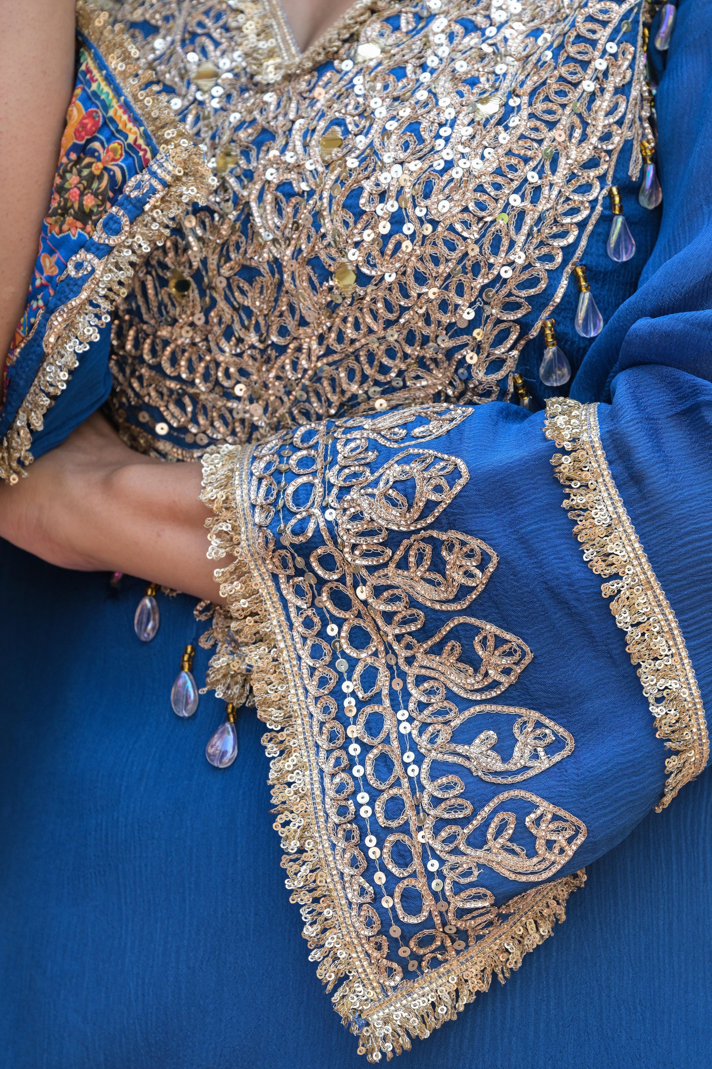 Royal Blue Embellished Chinon Silk Sharara Set