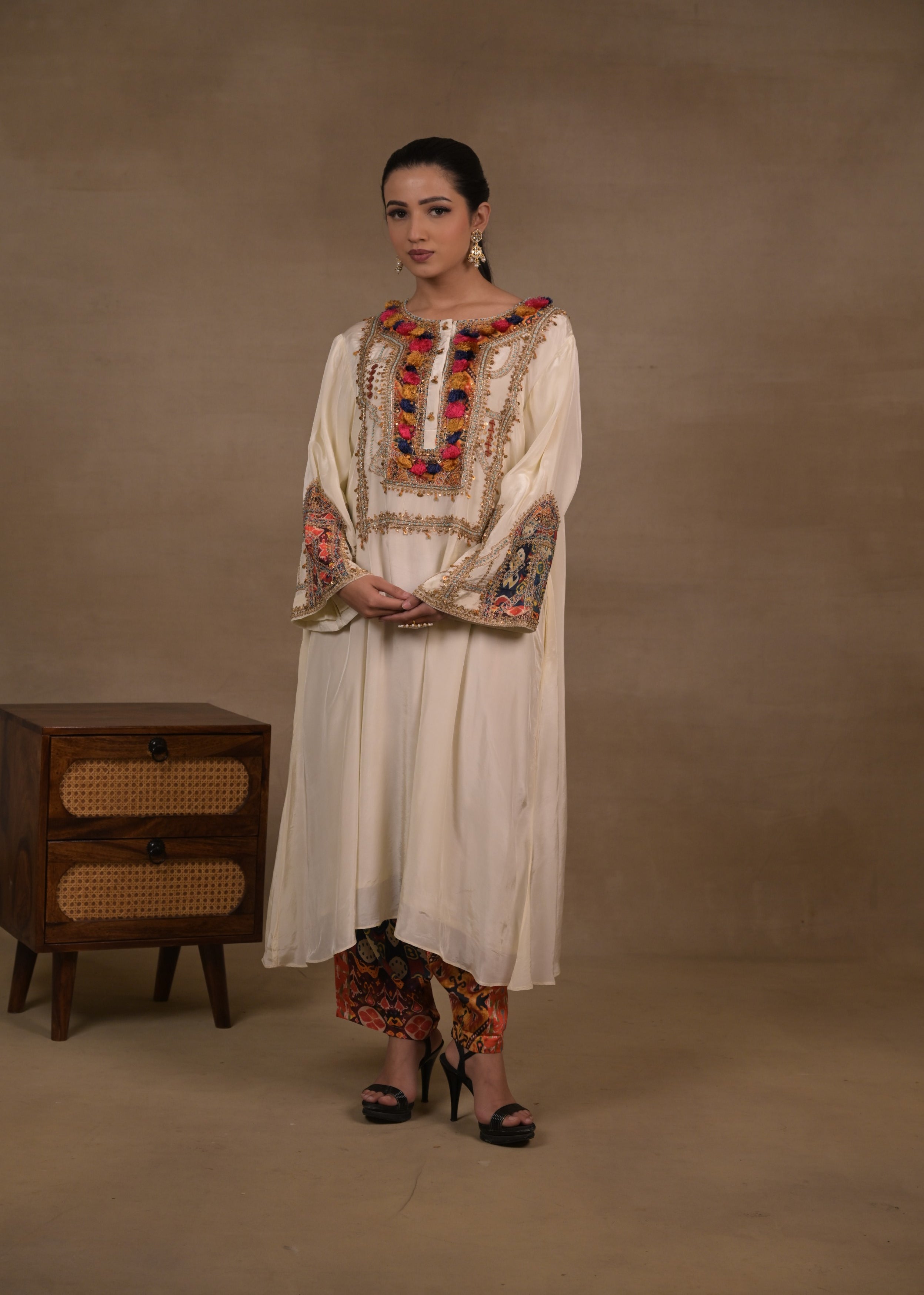 Ivory Heritage Embellished Crepe Silk Kurta Set