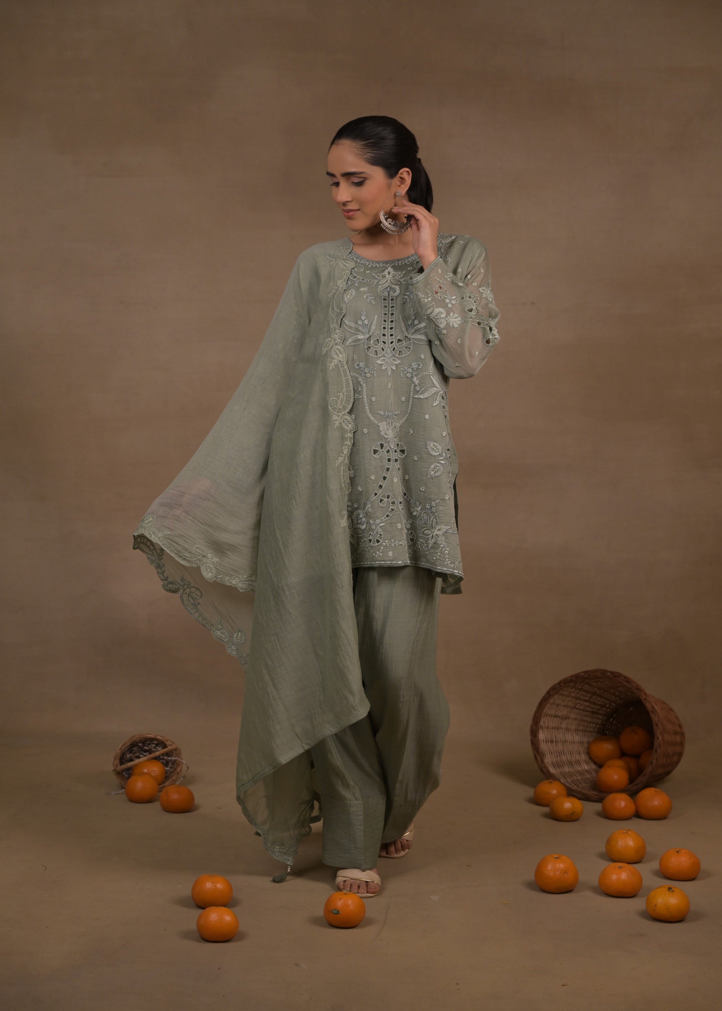 Sage Muse Embellished Mul Silk Pant Set
