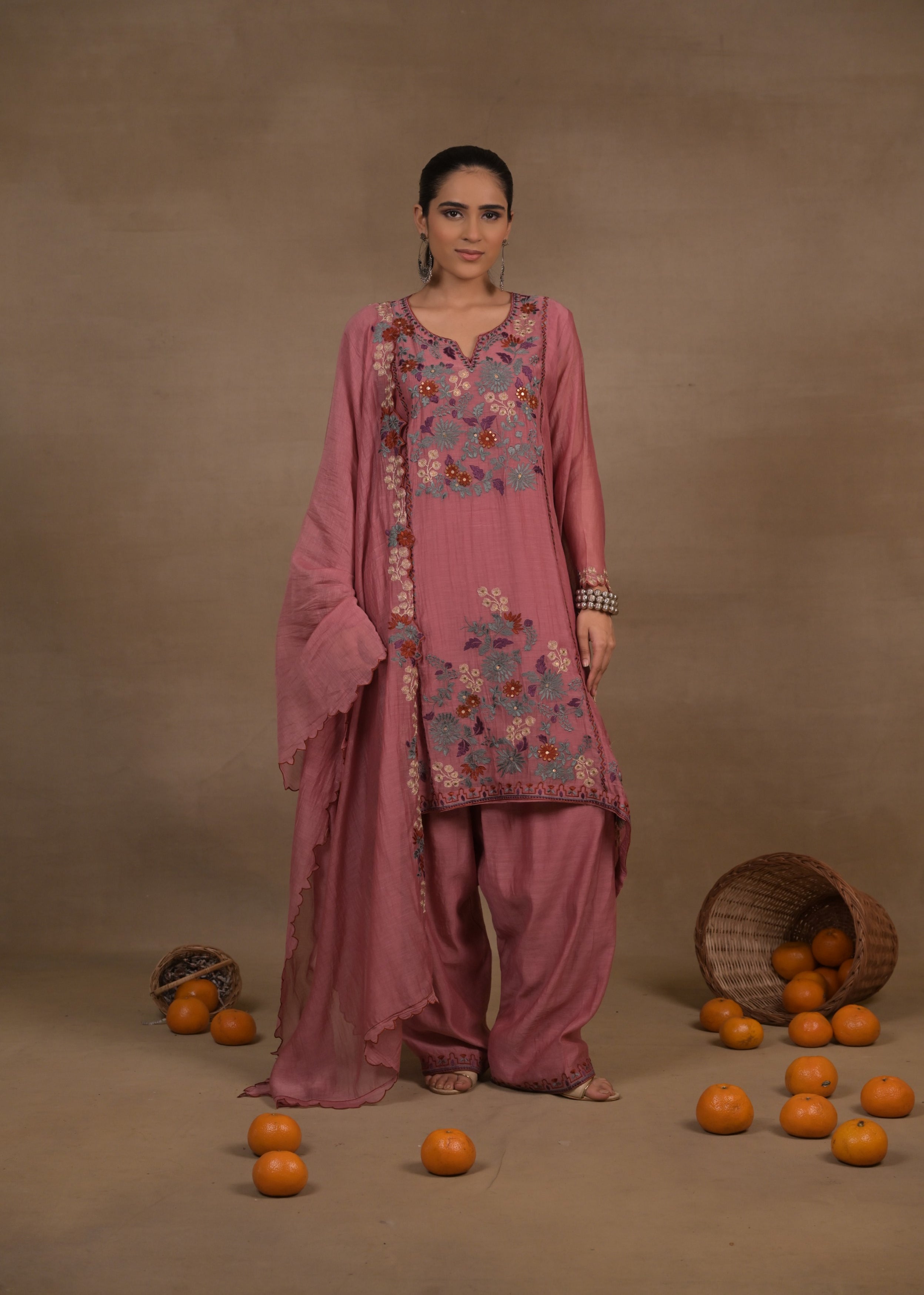 Rose Meadow Embroidered Mul Silk Pant Set