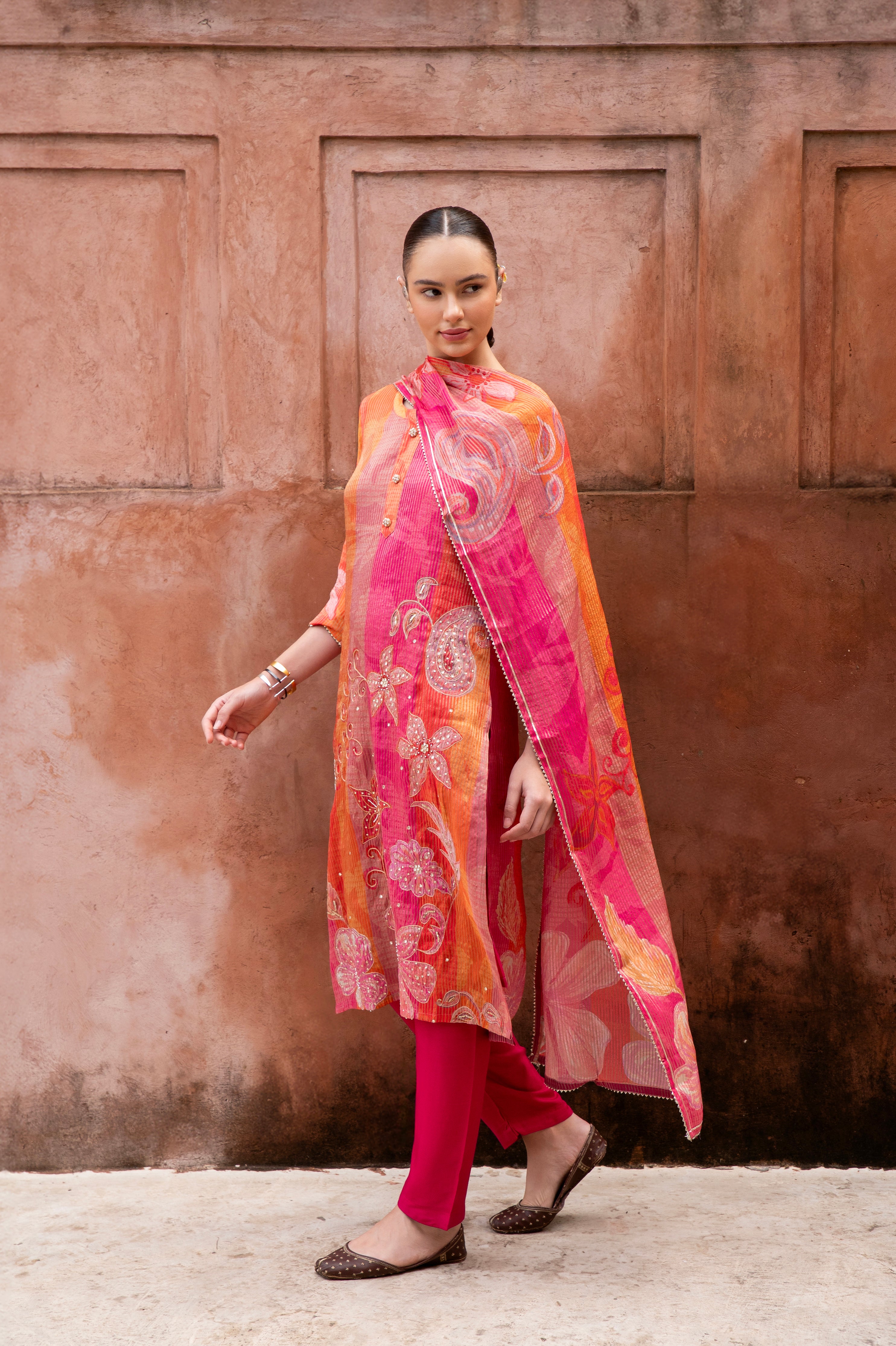 Pure Pink Embellished Premium Silk Pant Set