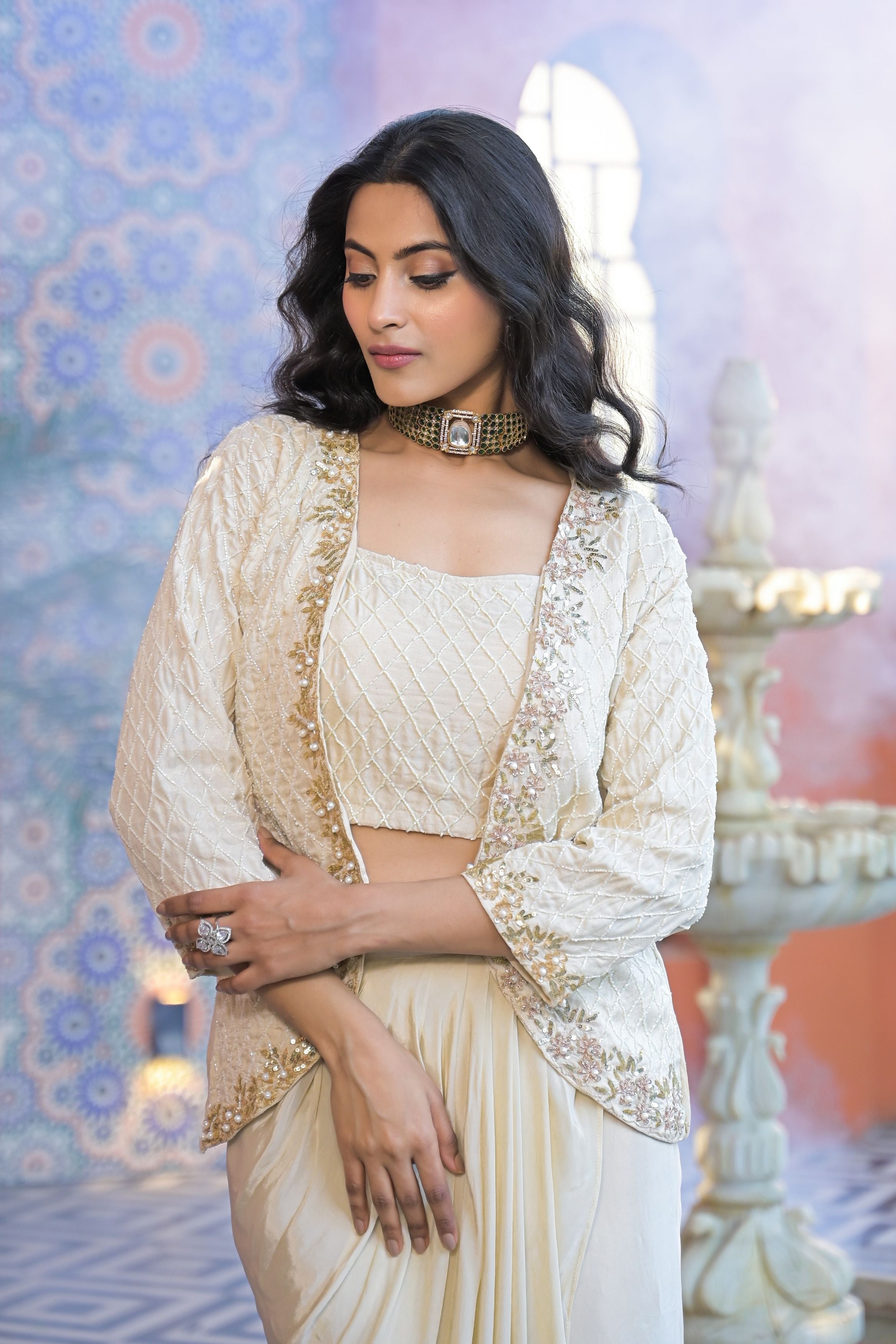 Champagne Beige Jacket & Skirt Set