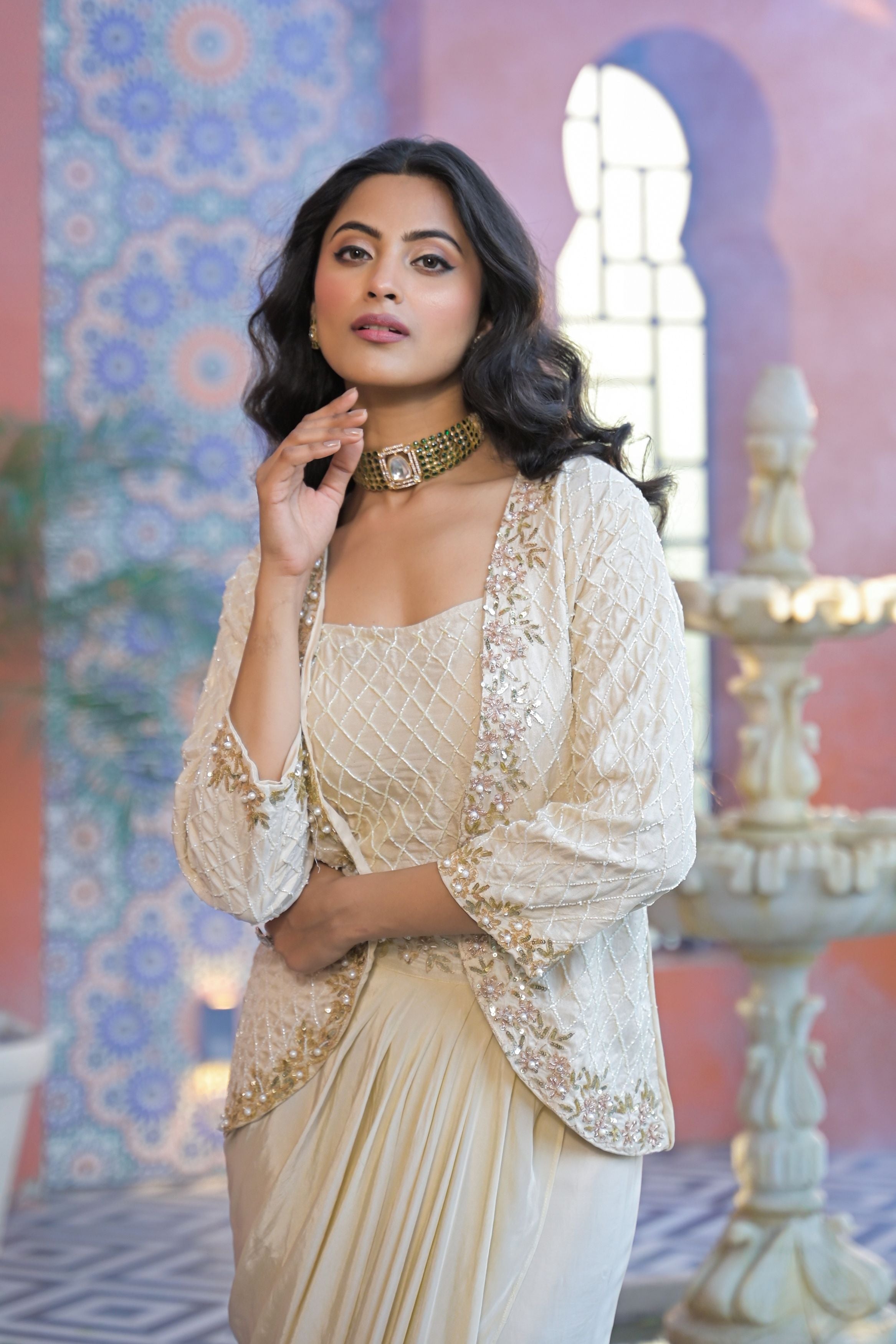Champagne Beige Jacket & Skirt Set