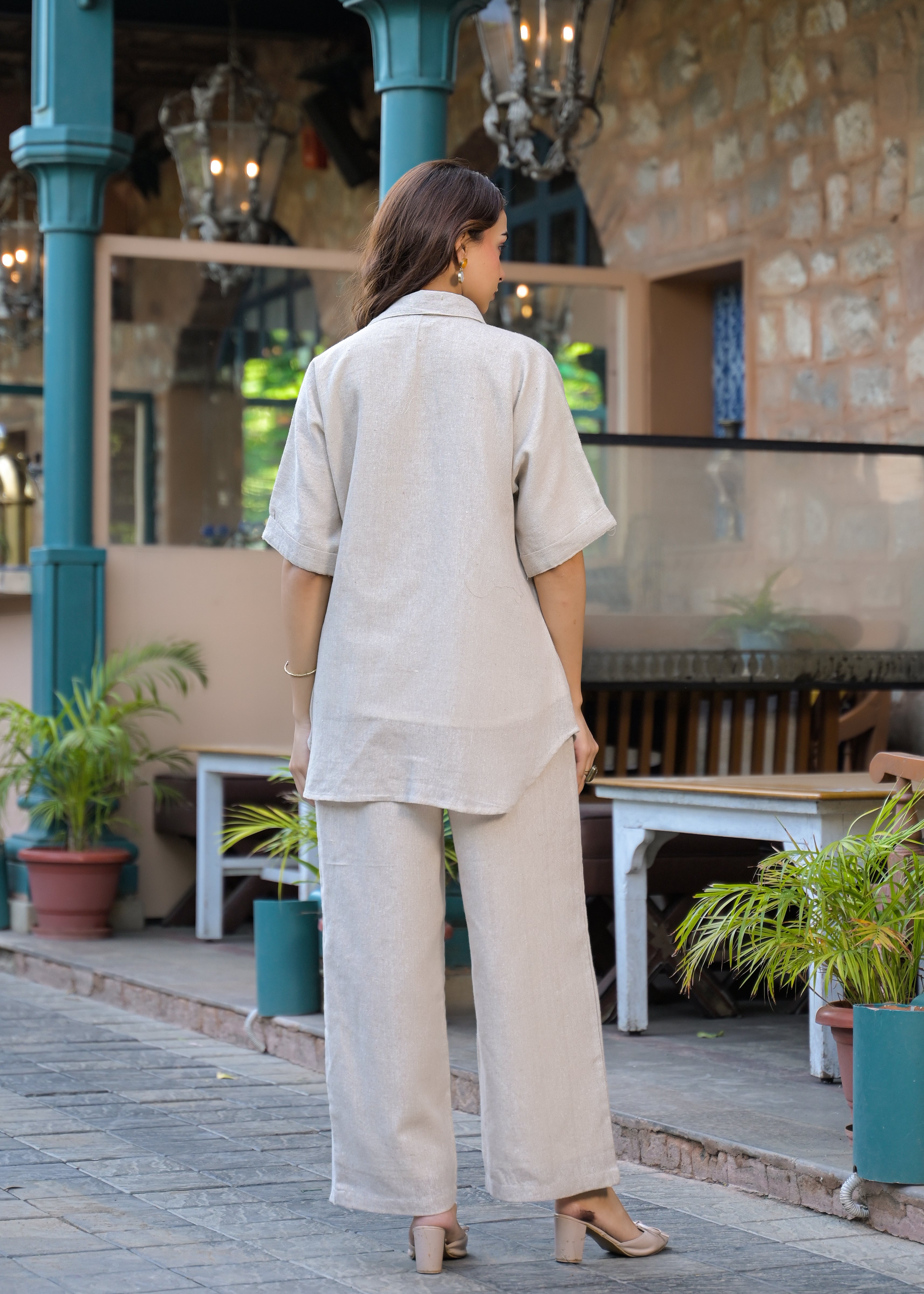 Sandstone Abstract Applique Linen Co-Ord Set
