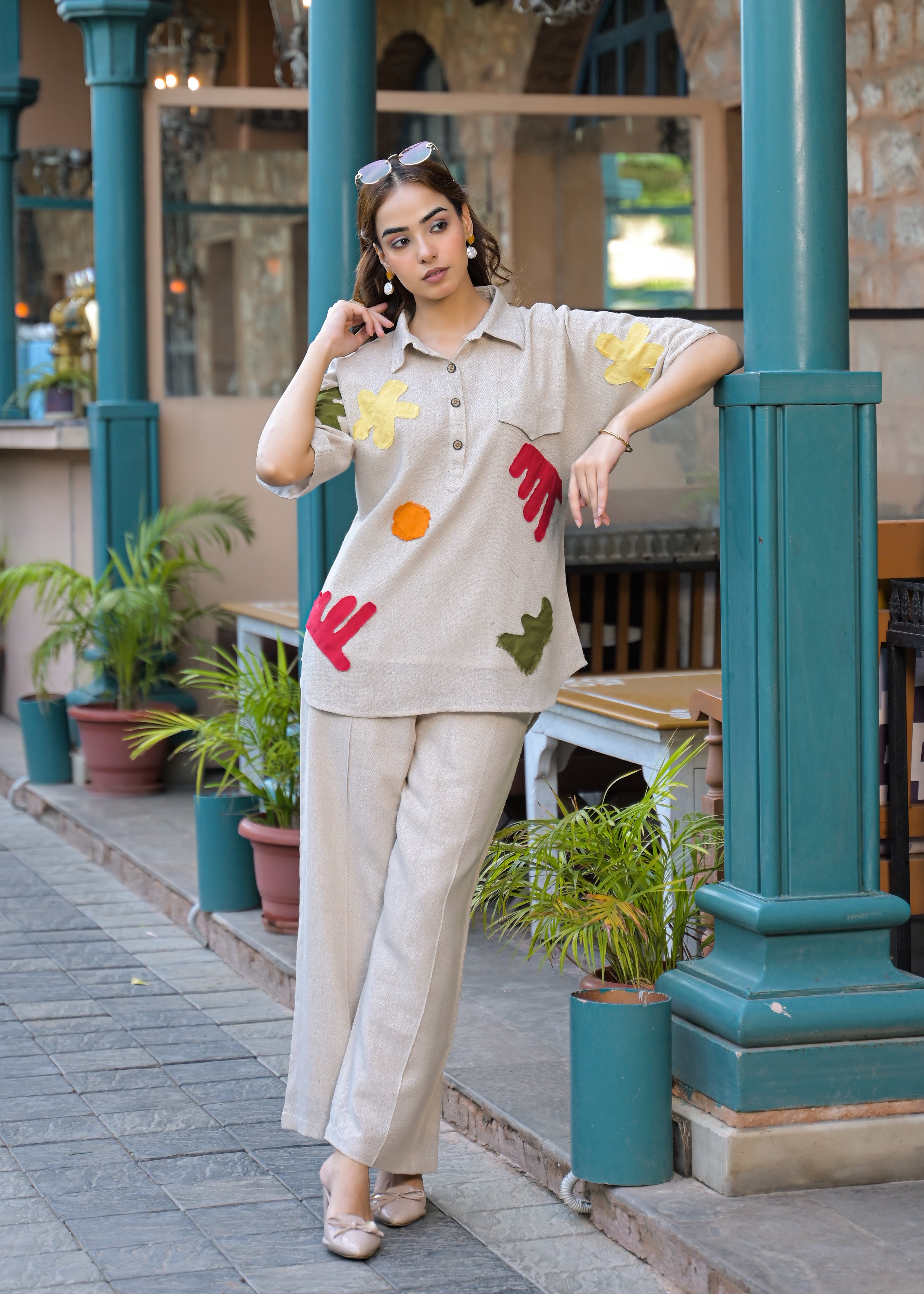 Sandstone Abstract Applique Linen Co-Ord Set
