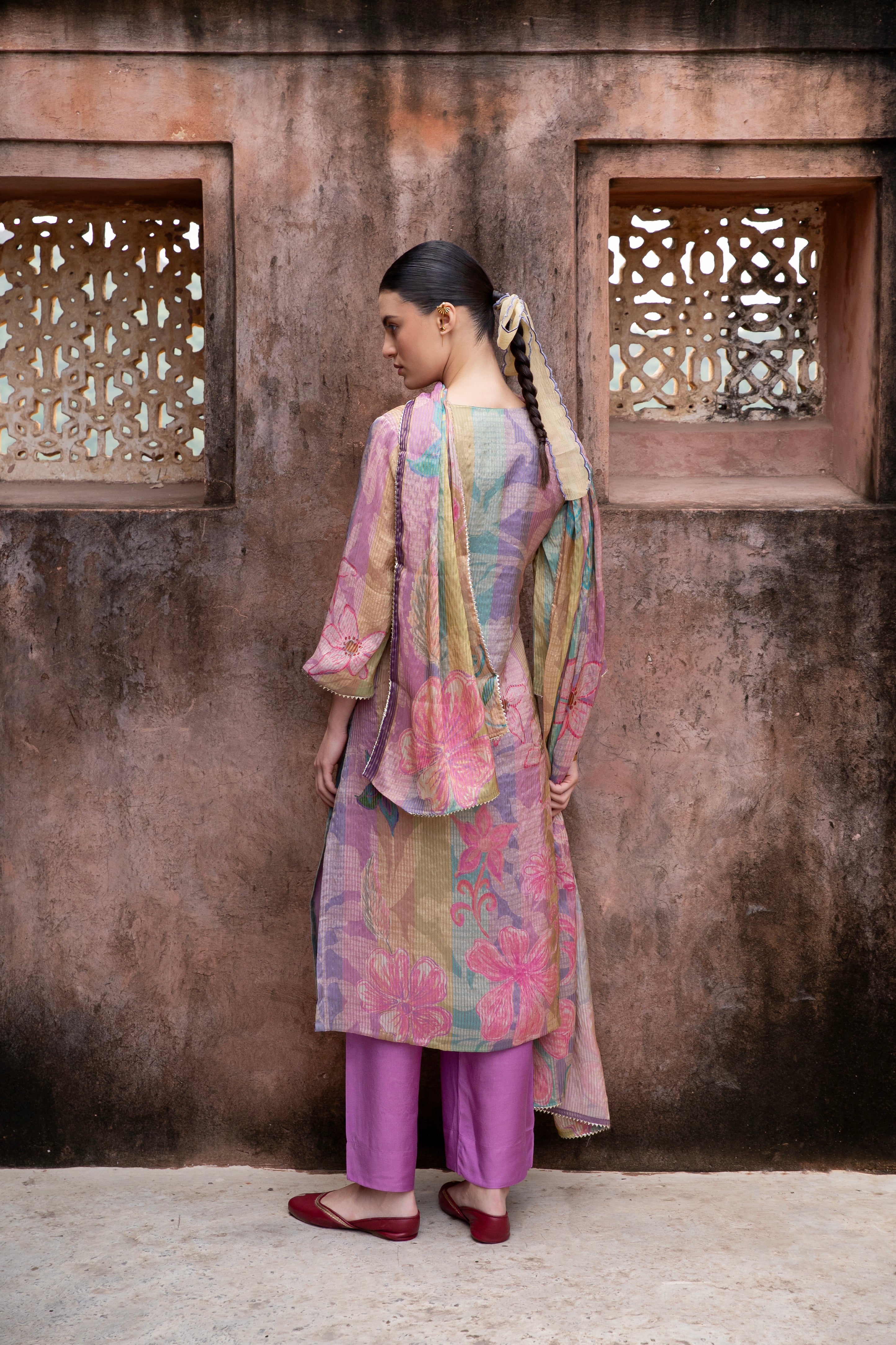 Purple Embellished Premium Silk Pant Set
