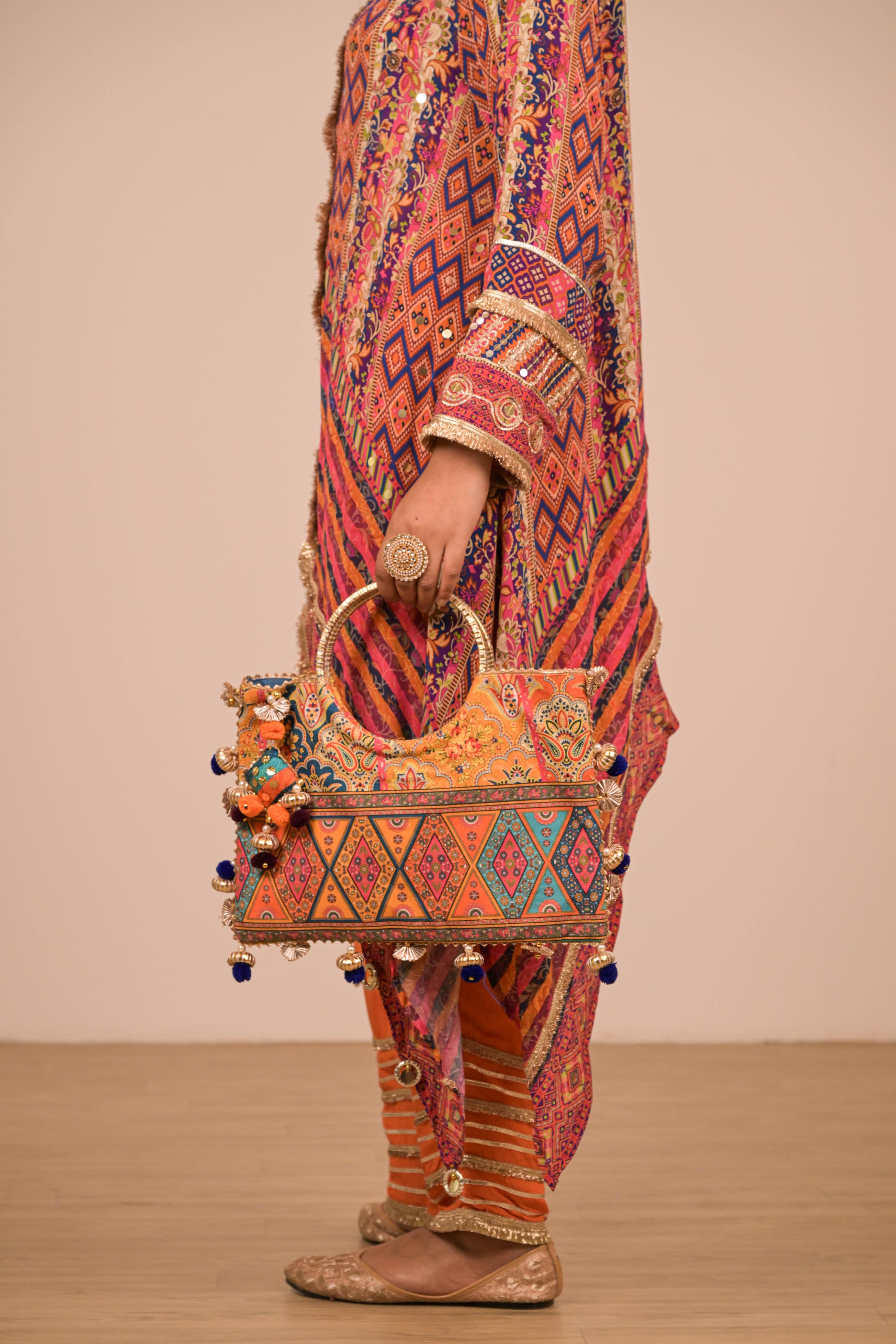 Multicolor Asymmetrical Printed Kurta Set