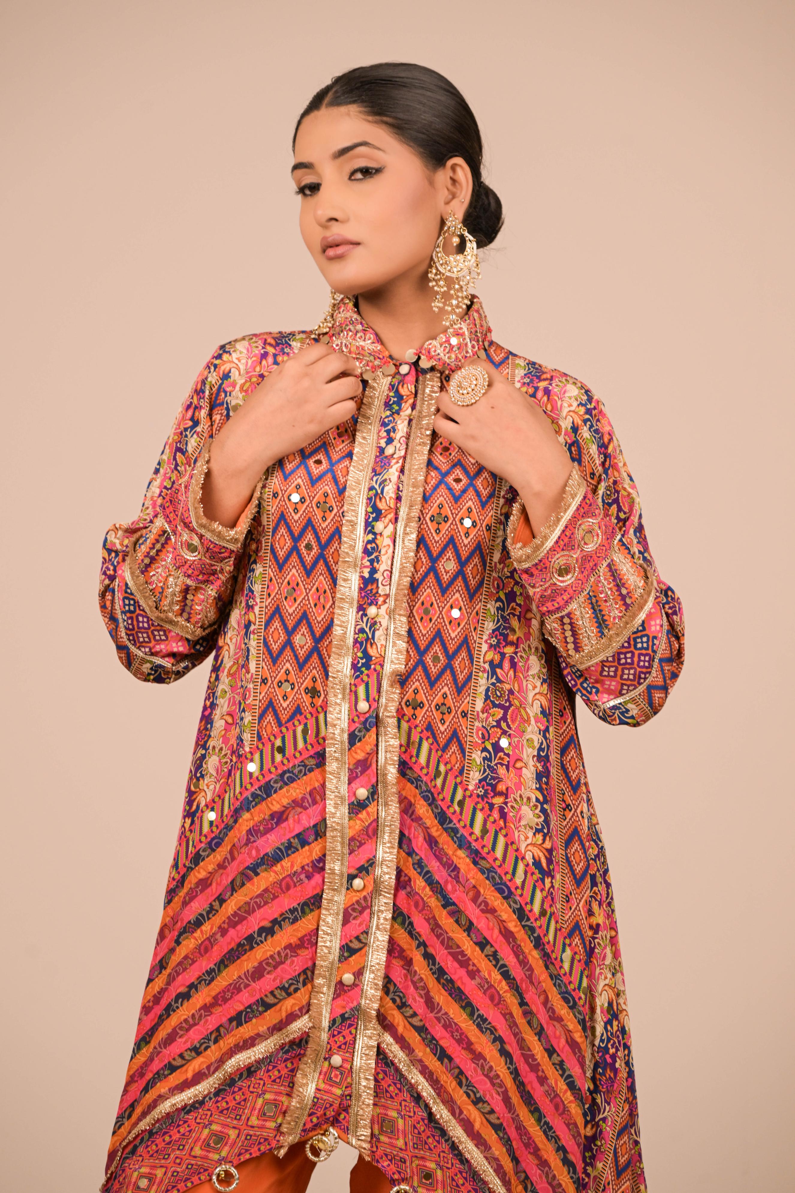 Multicolor Asymmetrical Printed Kurta Set